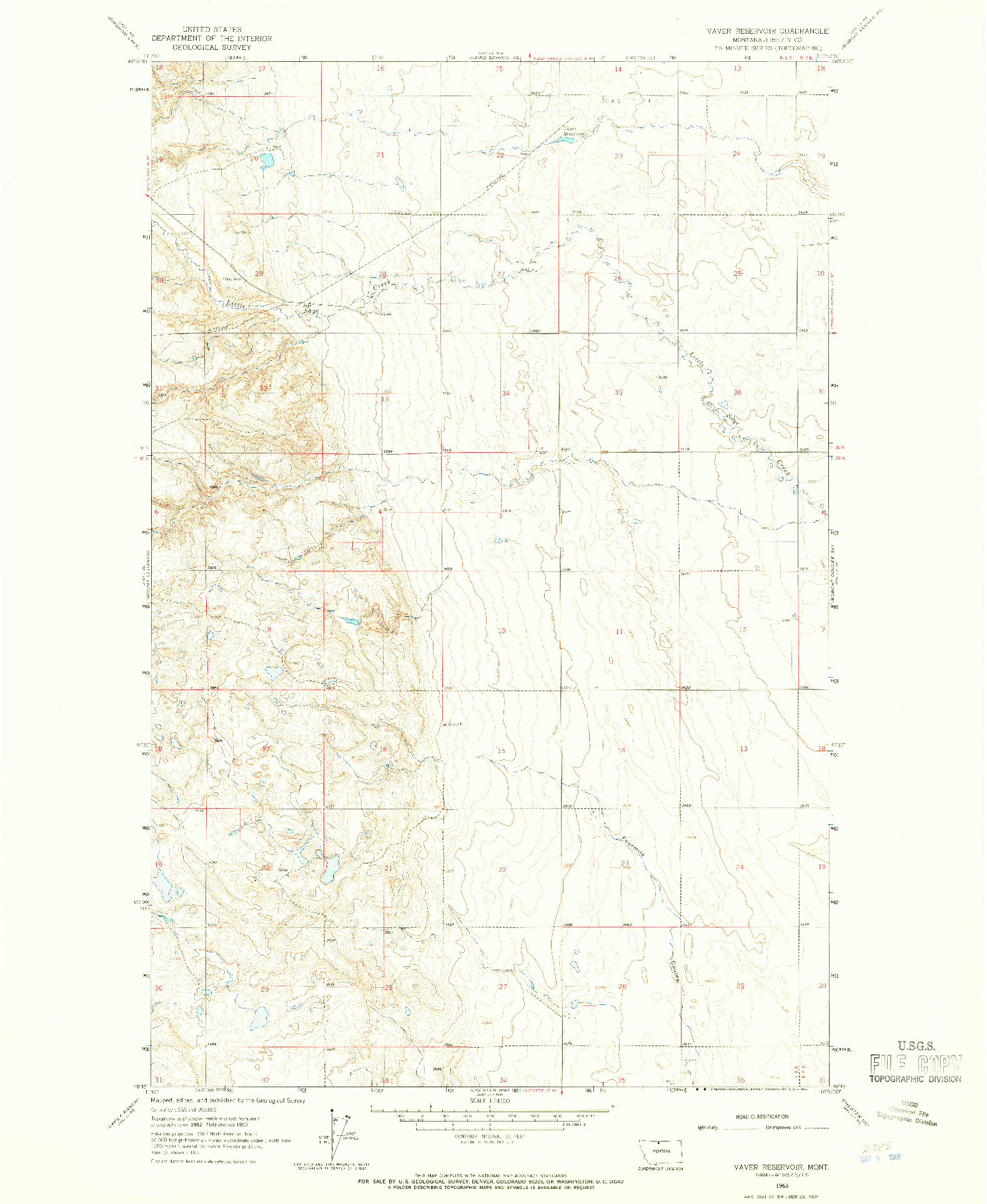 USGS 1:24000-SCALE QUADRANGLE FOR VAVER RESERVOIR, MT 1963