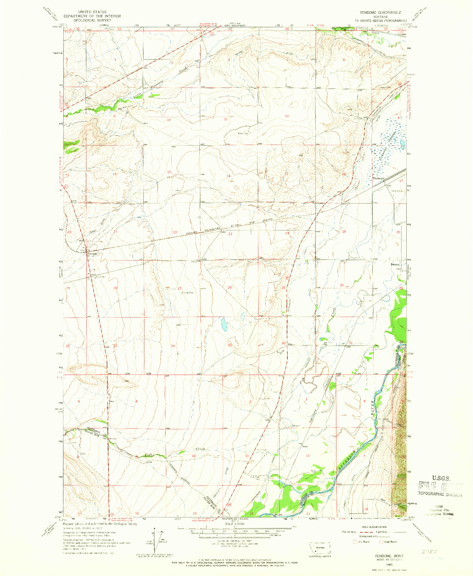 USGS 1:24000-SCALE QUADRANGLE FOR VENDOME, MT 1963