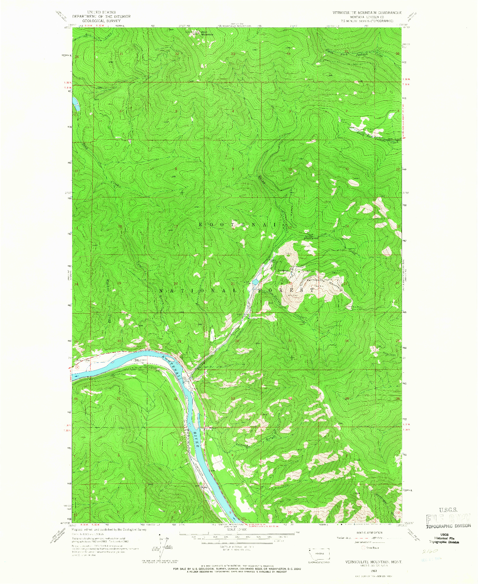 USGS 1:24000-SCALE QUADRANGLE FOR VERMICULITE MOUNTAIN, MT 1963