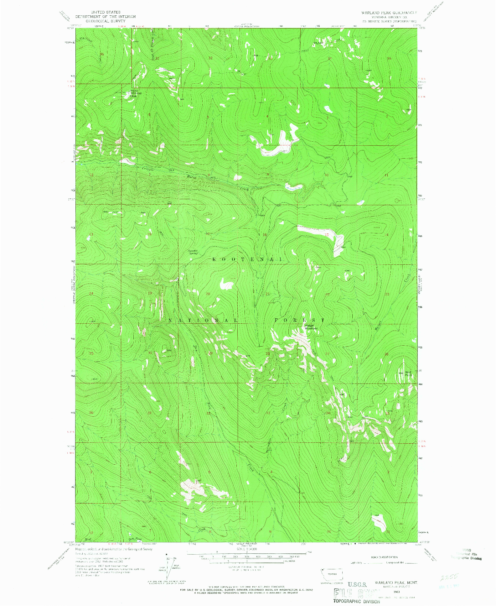 USGS 1:24000-SCALE QUADRANGLE FOR WARLAND PEAK, MT 1963
