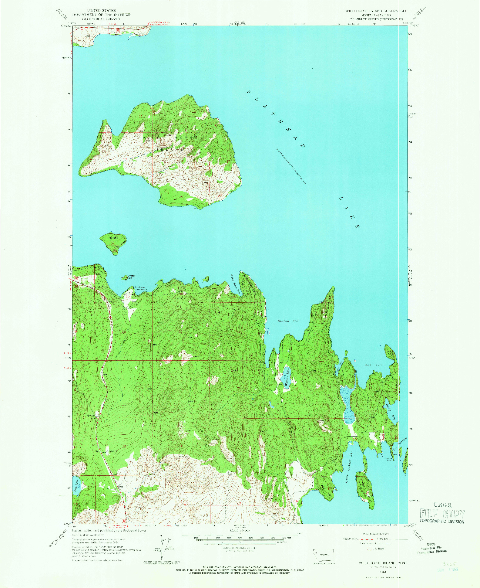 USGS 1:24000-SCALE QUADRANGLE FOR WILD HORSE ISLAND, MT 1964