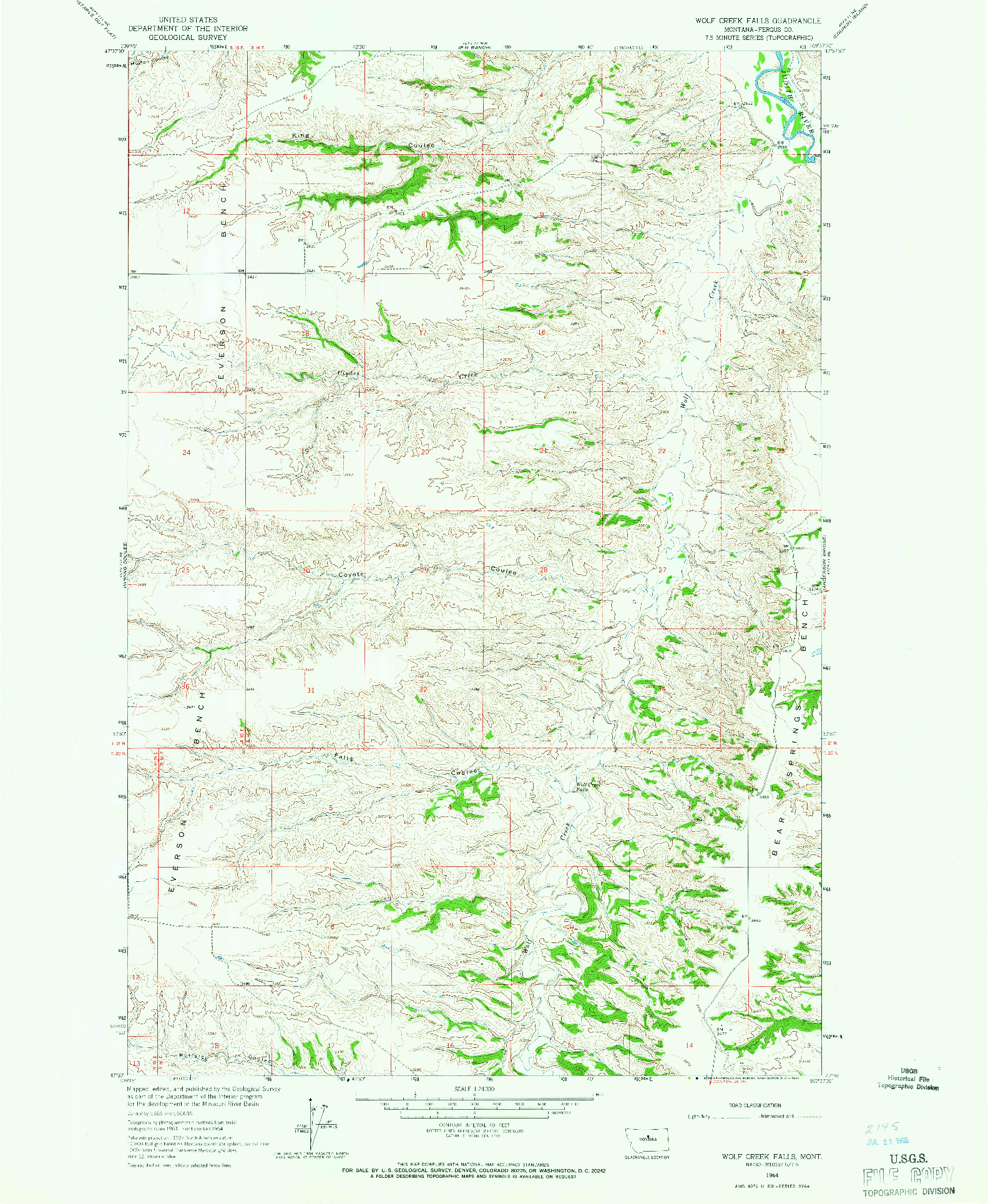 USGS 1:24000-SCALE QUADRANGLE FOR WOLF CREEK FALLS, MT 1964