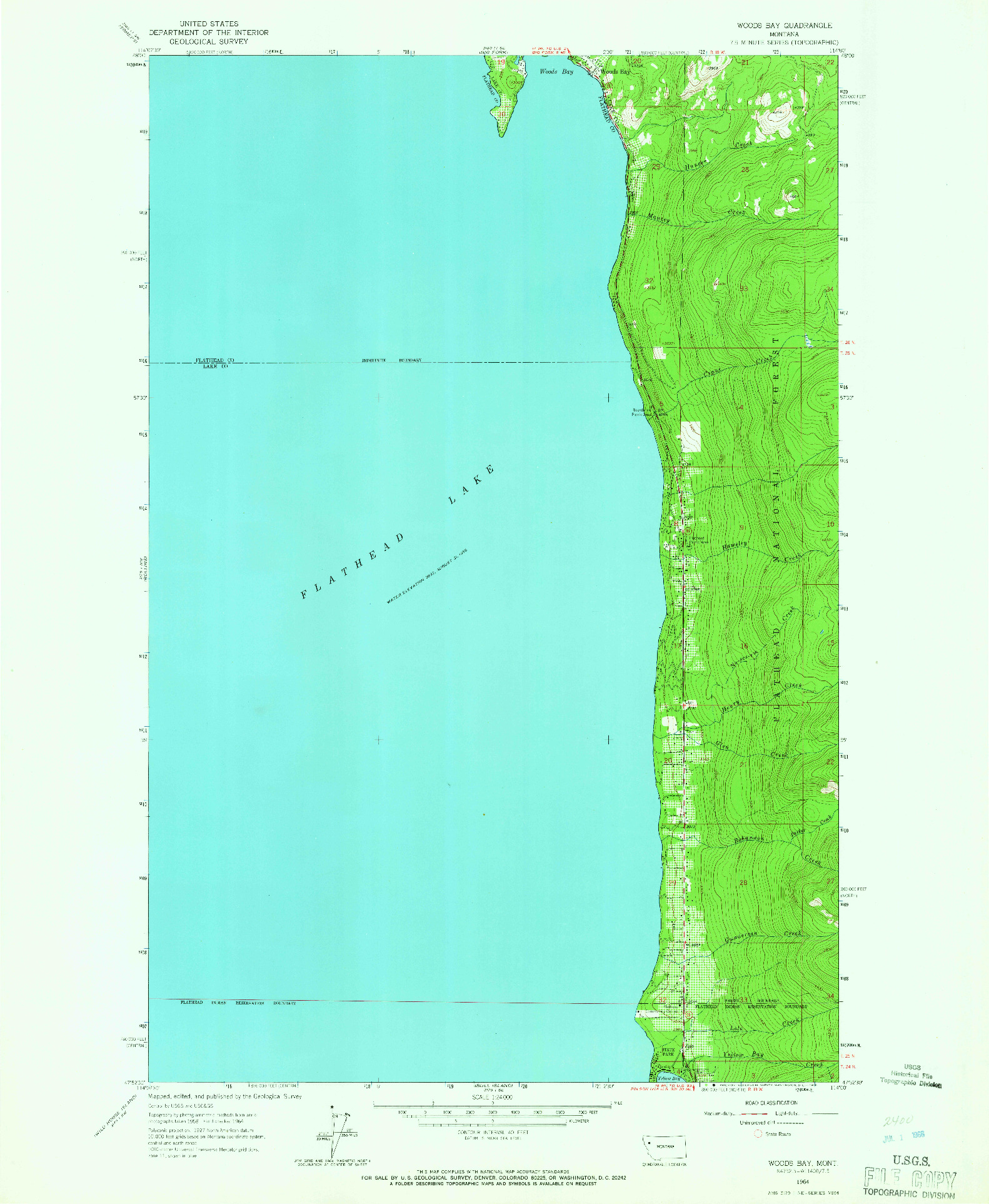 USGS 1:24000-SCALE QUADRANGLE FOR WOODS BAY, MT 1964