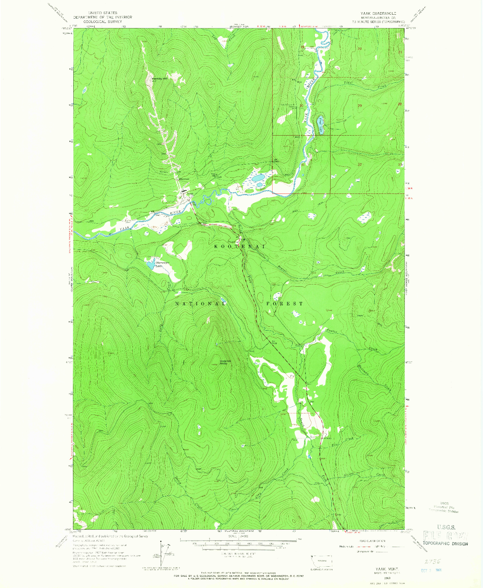 USGS 1:24000-SCALE QUADRANGLE FOR YAAK, MT 1963