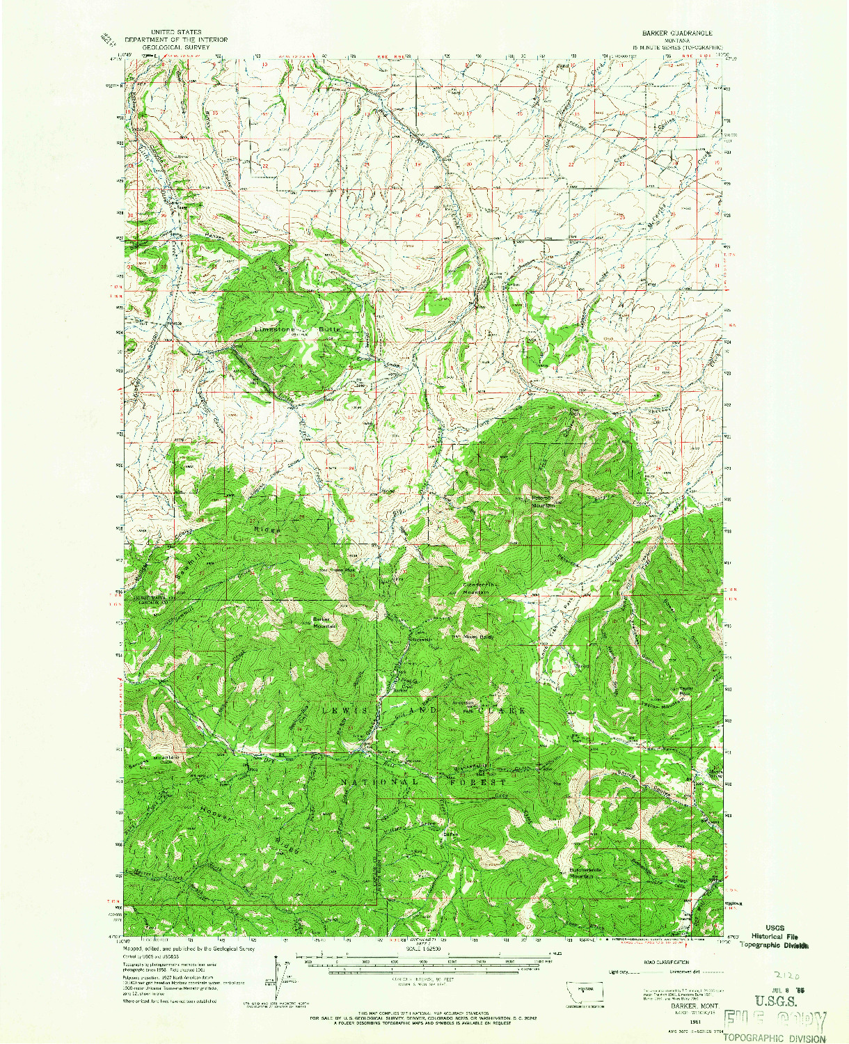 USGS 1:62500-SCALE QUADRANGLE FOR BARKER, MT 1961