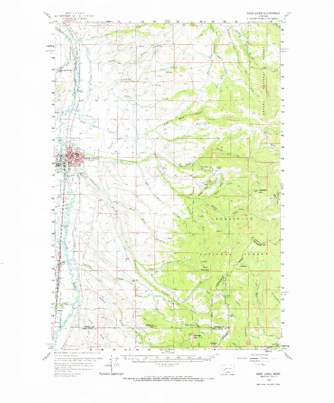 USGS 1:62500-SCALE QUADRANGLE FOR DEER LODGE, MT 1959