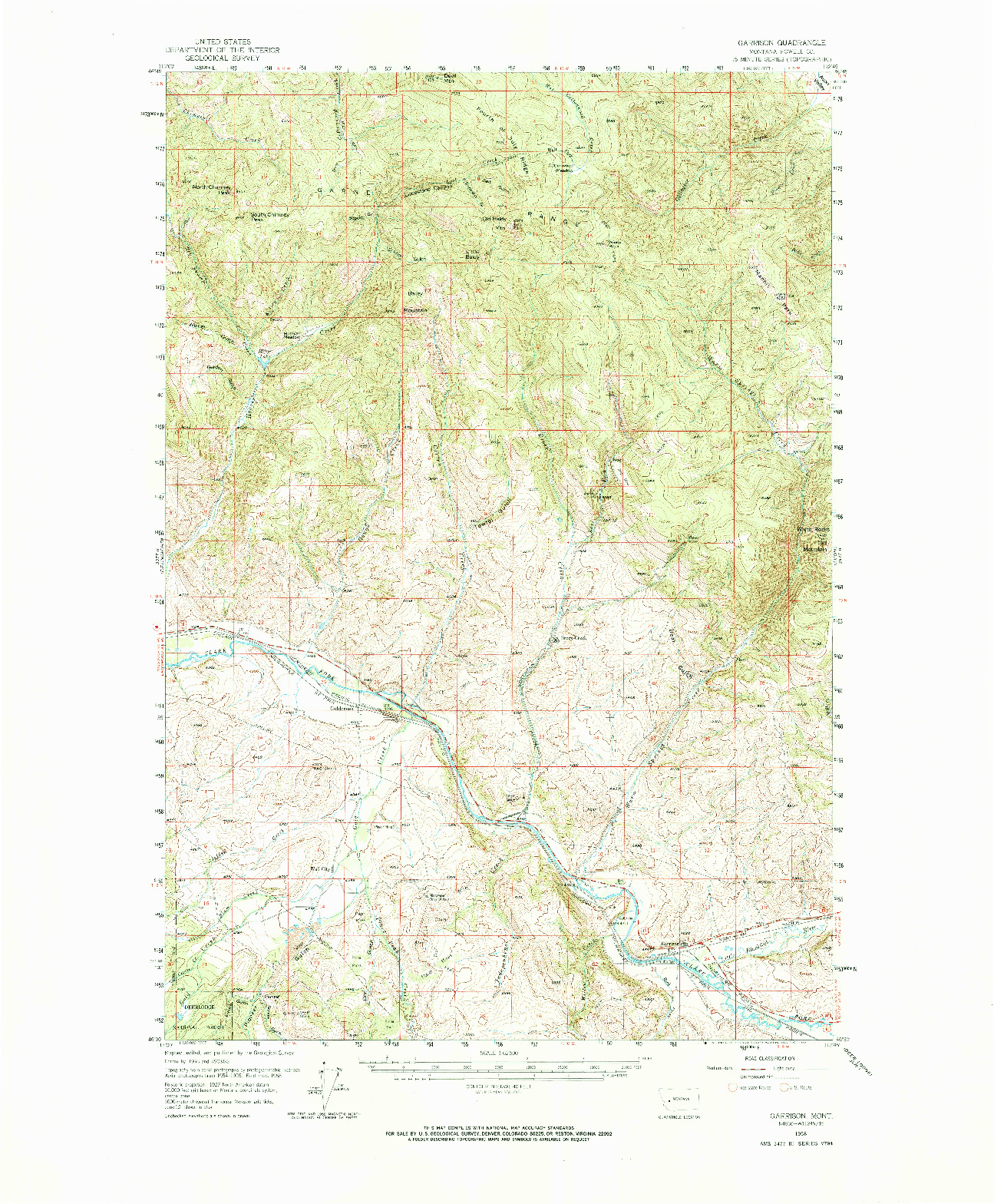 USGS 1:62500-SCALE QUADRANGLE FOR GARRISON, MT 1958