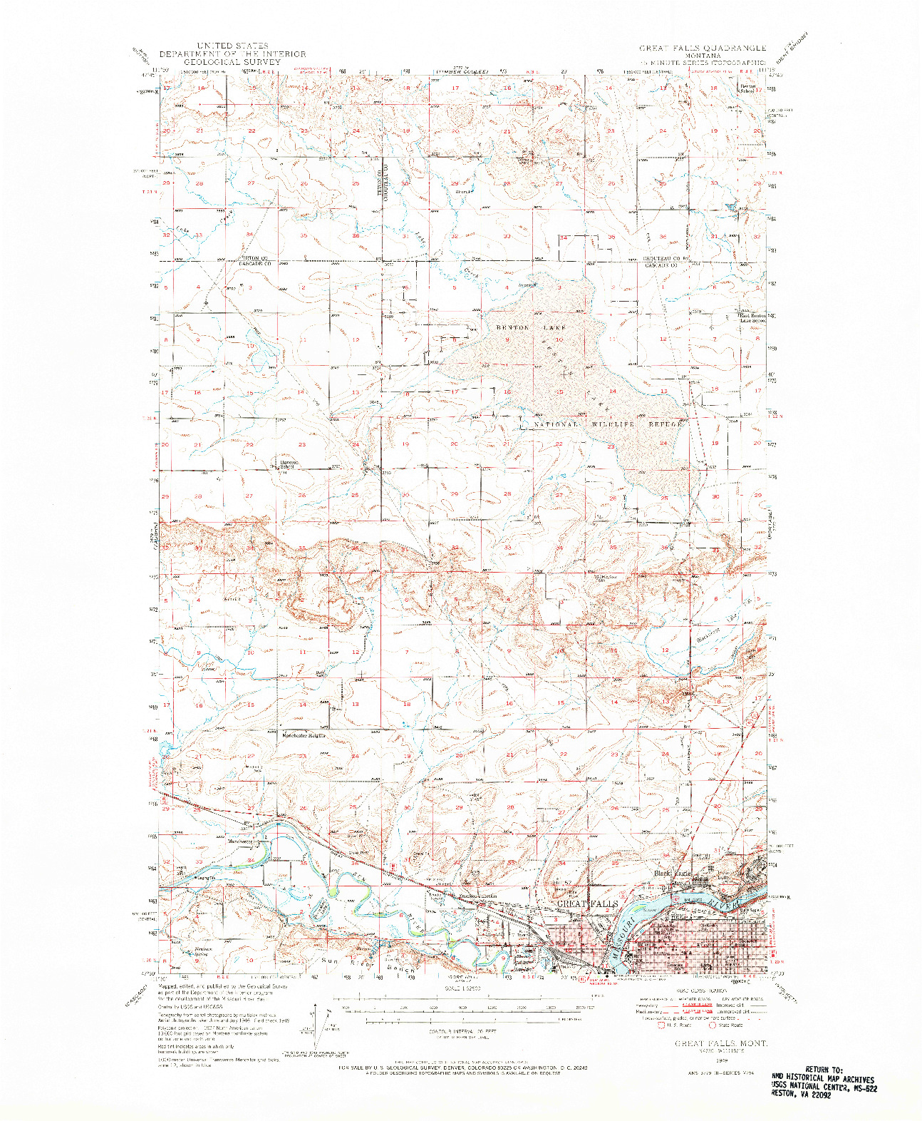 USGS 1:62500-SCALE QUADRANGLE FOR GREAT FALLS, MT 1949
