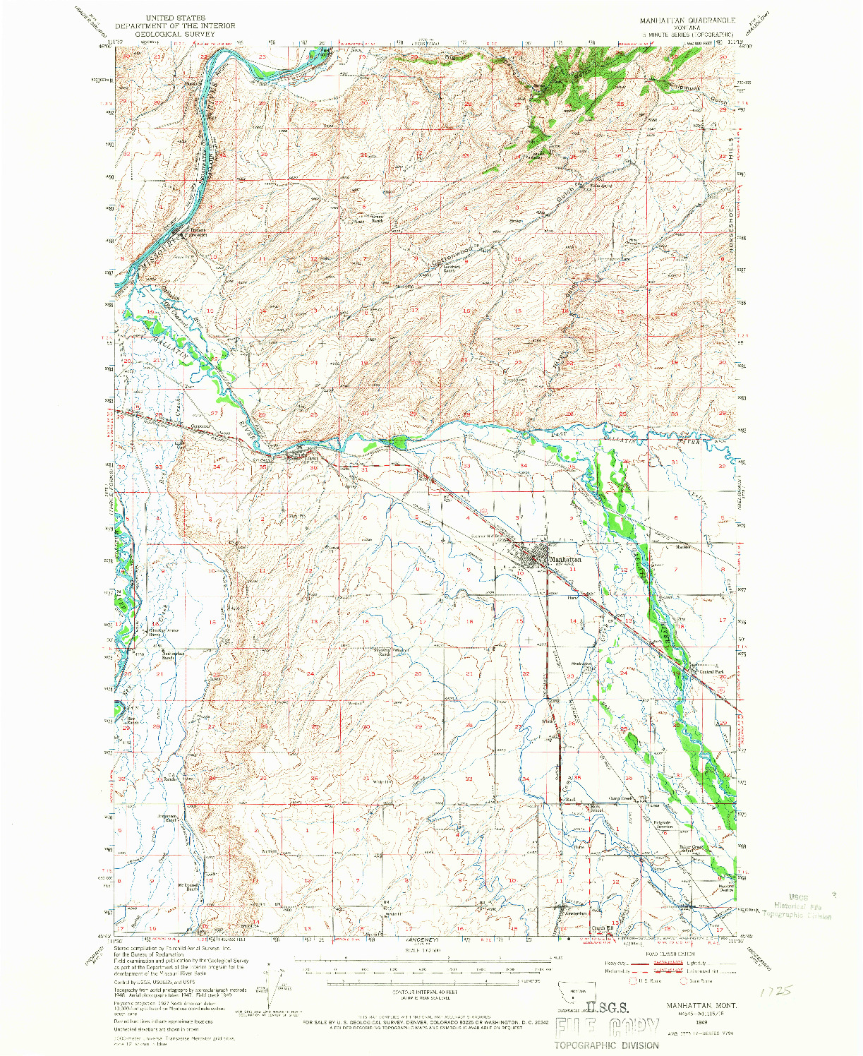 USGS 1:62500-SCALE QUADRANGLE FOR MANHATTAN, MT 1949