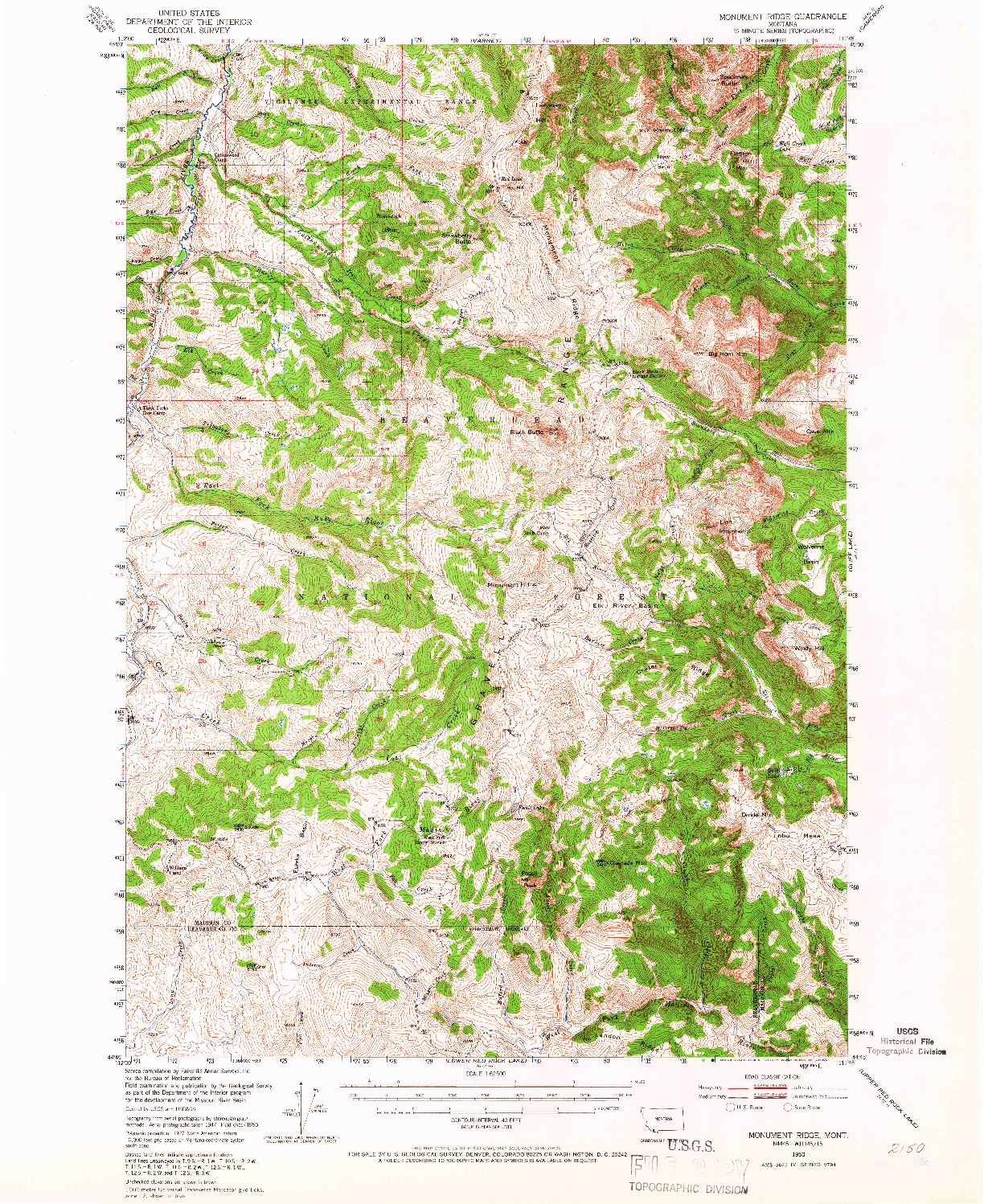 USGS 1:62500-SCALE QUADRANGLE FOR MONUMENT RIDGE, MT 1950