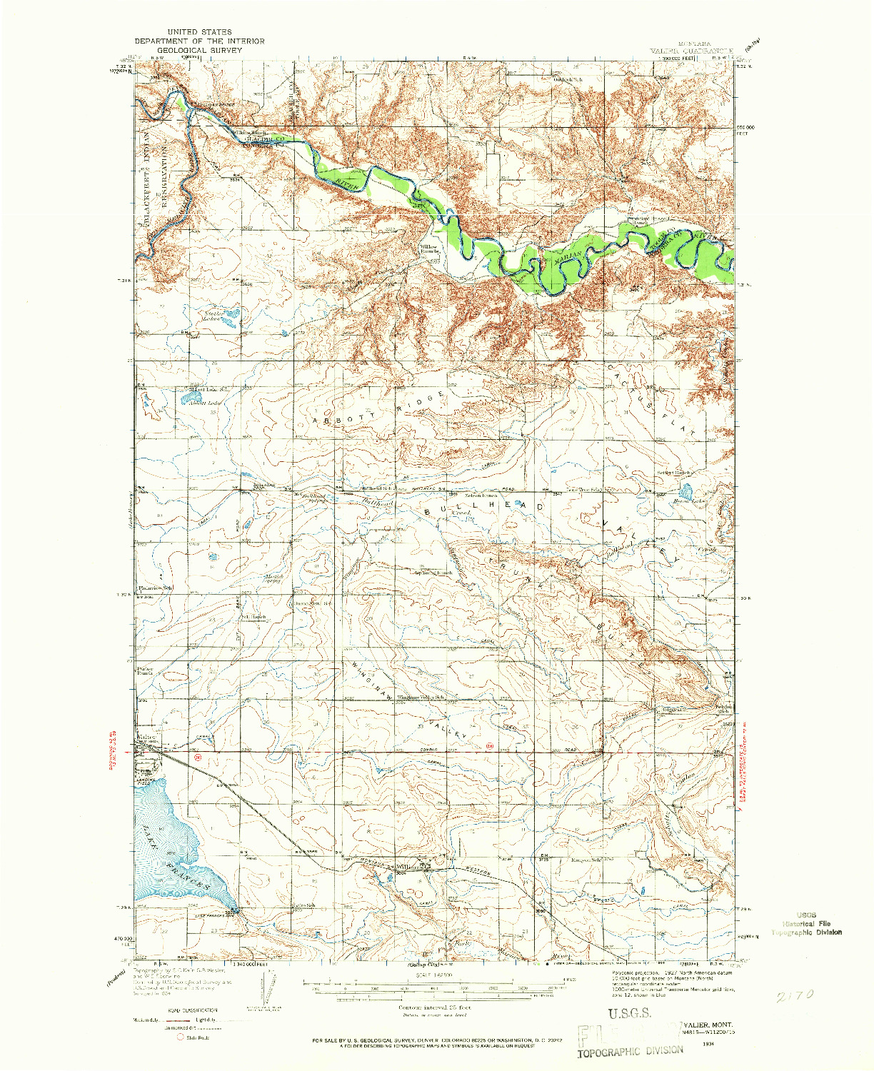 USGS 1:62500-SCALE QUADRANGLE FOR VALIER, MT 1934