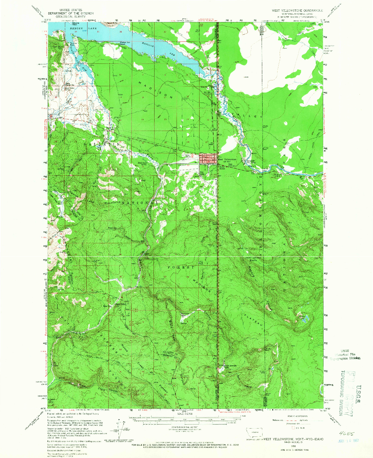 USGS 1:62500-SCALE QUADRANGLE FOR WEST YELLOWSTONE, MT 1958