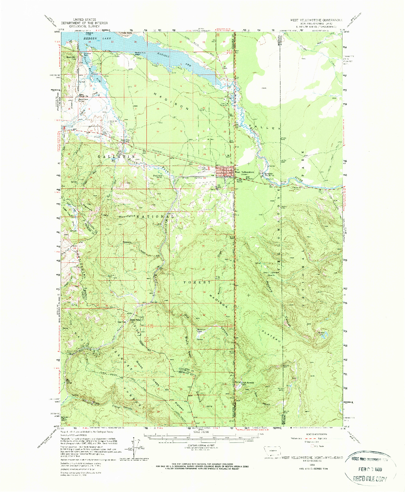 USGS 1:62500-SCALE QUADRANGLE FOR WEST YELLOWSTONE, MT 1958