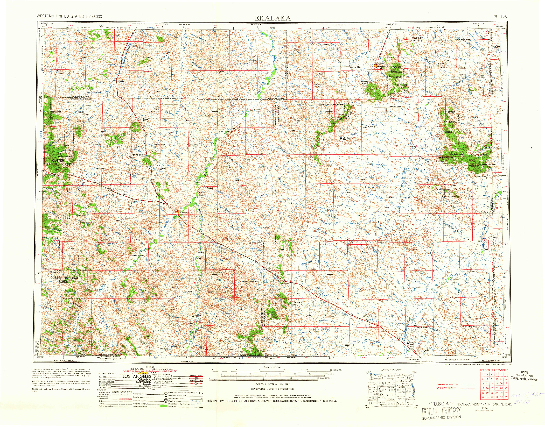 USGS 1:250000-SCALE QUADRANGLE FOR EKALAKA, MT 1954