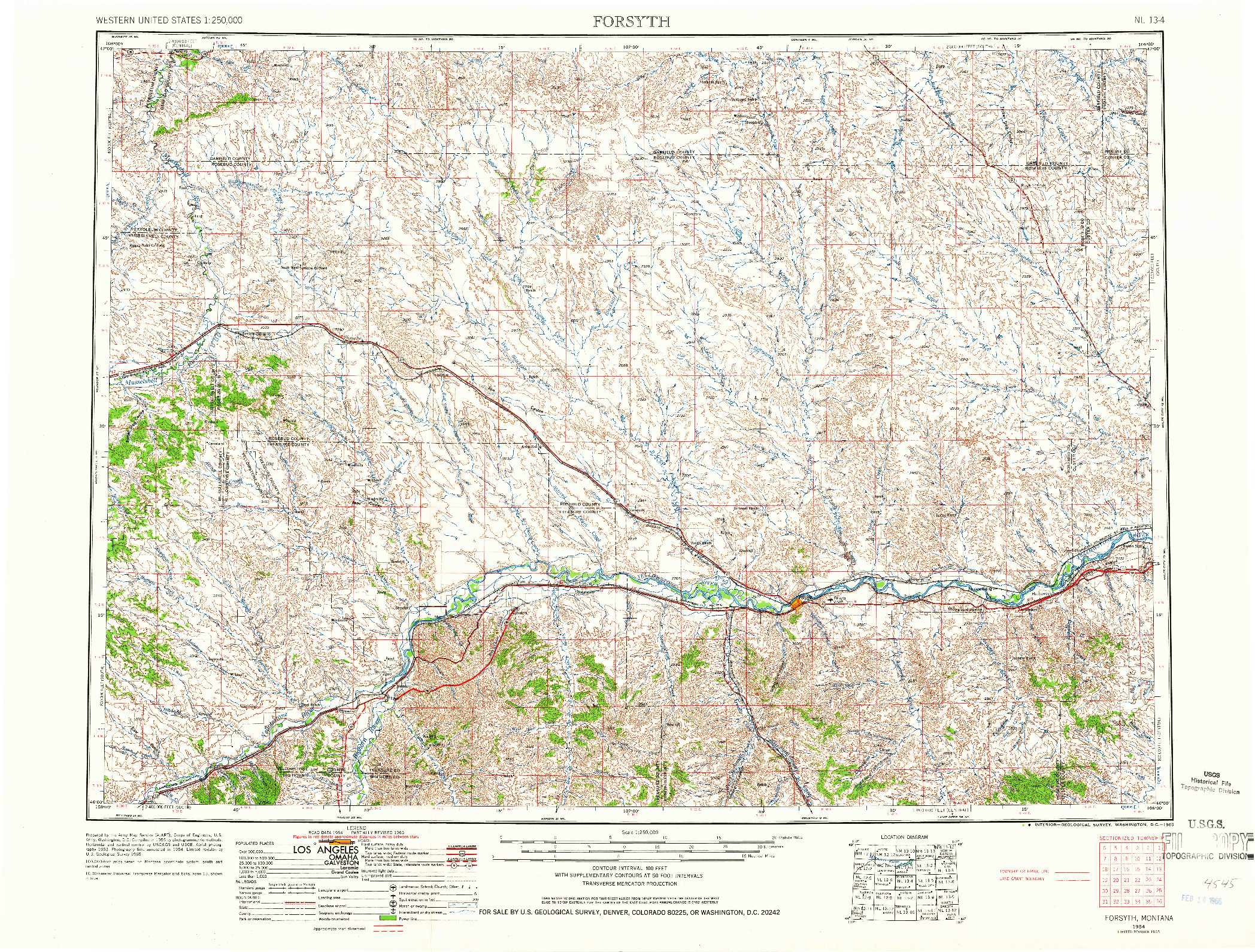USGS 1:250000-SCALE QUADRANGLE FOR FORSYTH, MT 1954