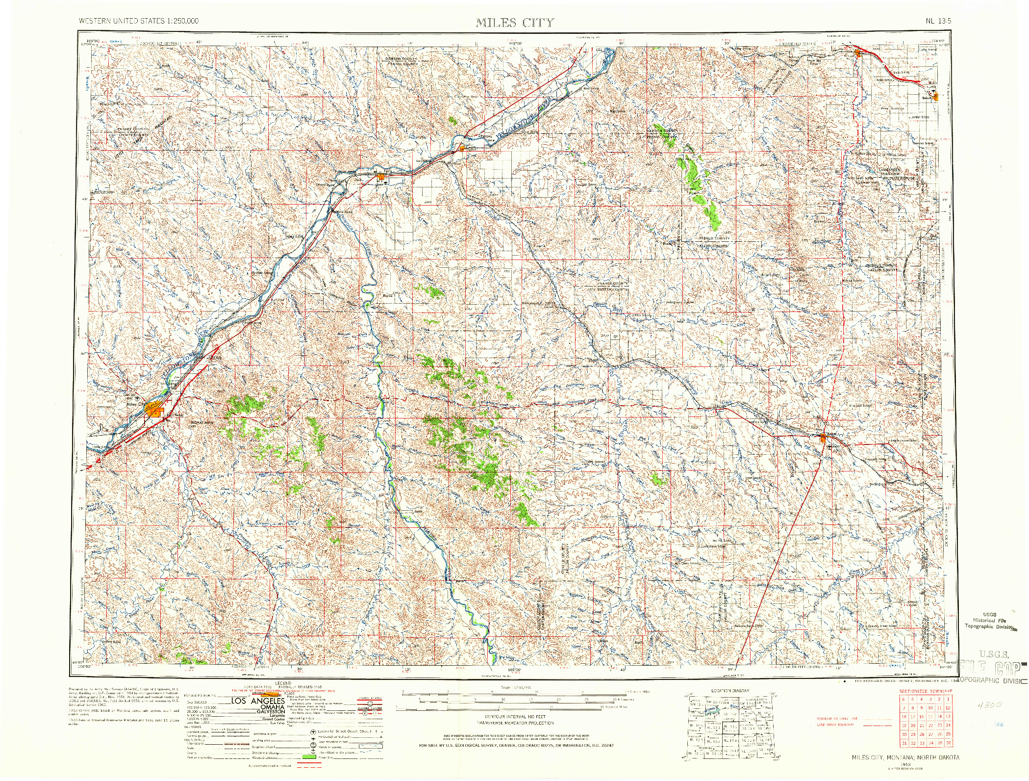 USGS 1:250000-SCALE QUADRANGLE FOR MILES CITY, MT 1953