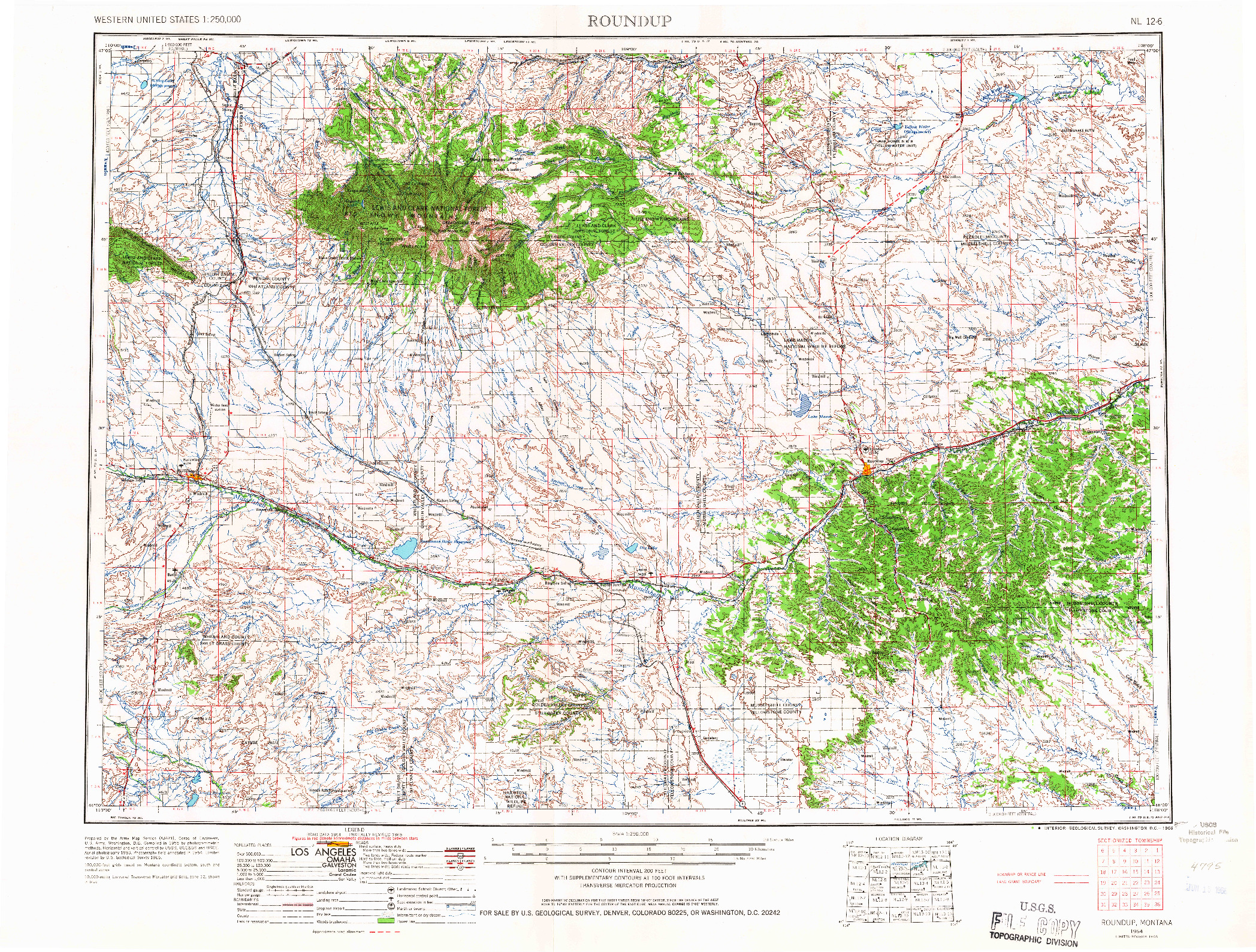 USGS 1:250000-SCALE QUADRANGLE FOR ROUNDUP, MT 1954