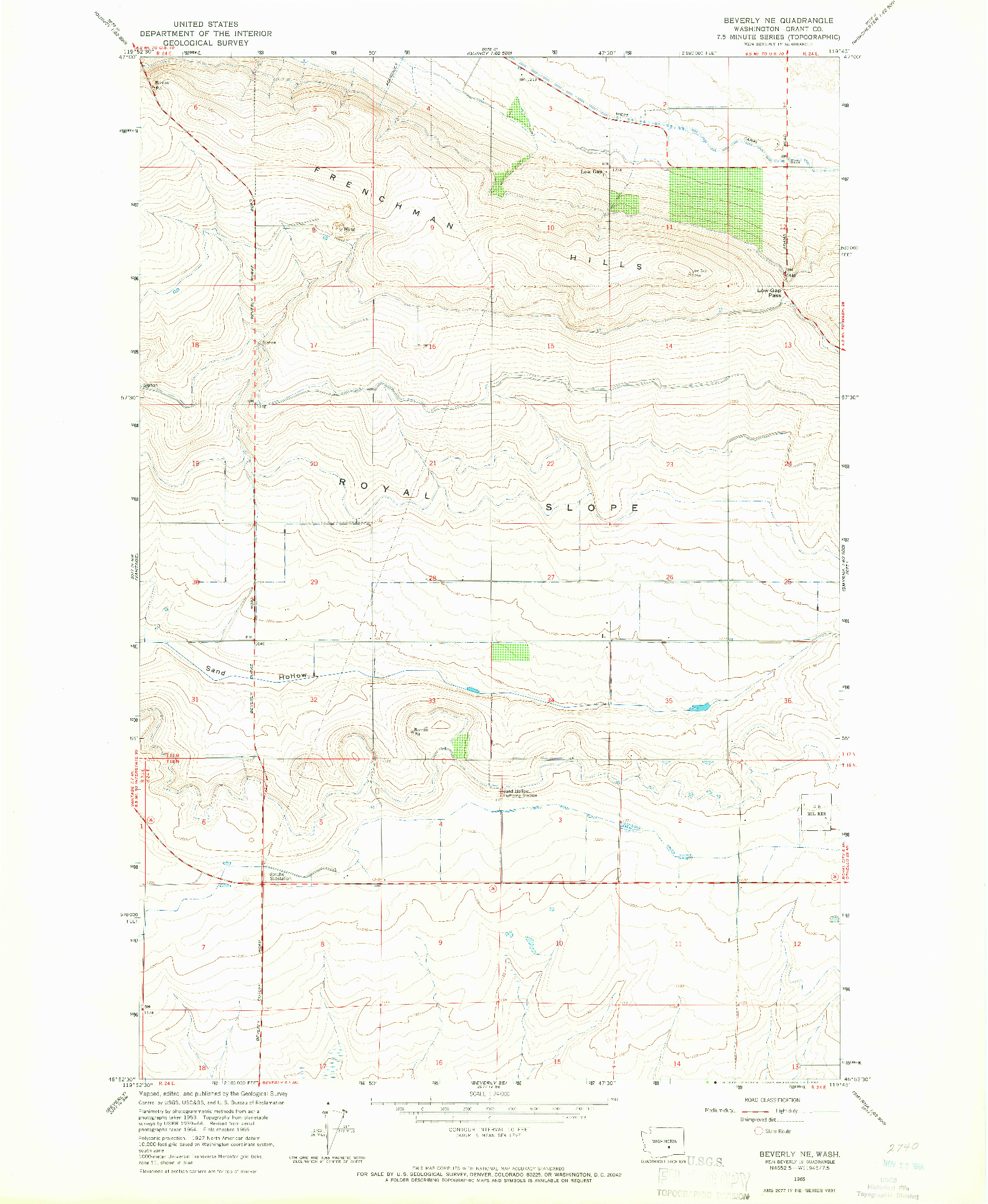 USGS 1:24000-SCALE QUADRANGLE FOR BEVERLY NE, WA 1965