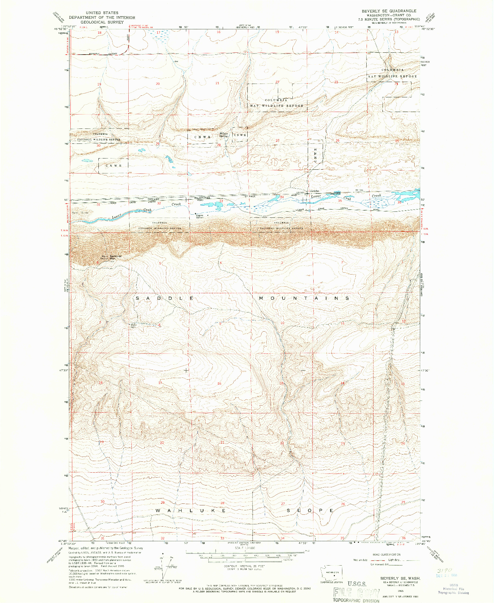 USGS 1:24000-SCALE QUADRANGLE FOR BEVERLY SE, WA 1965