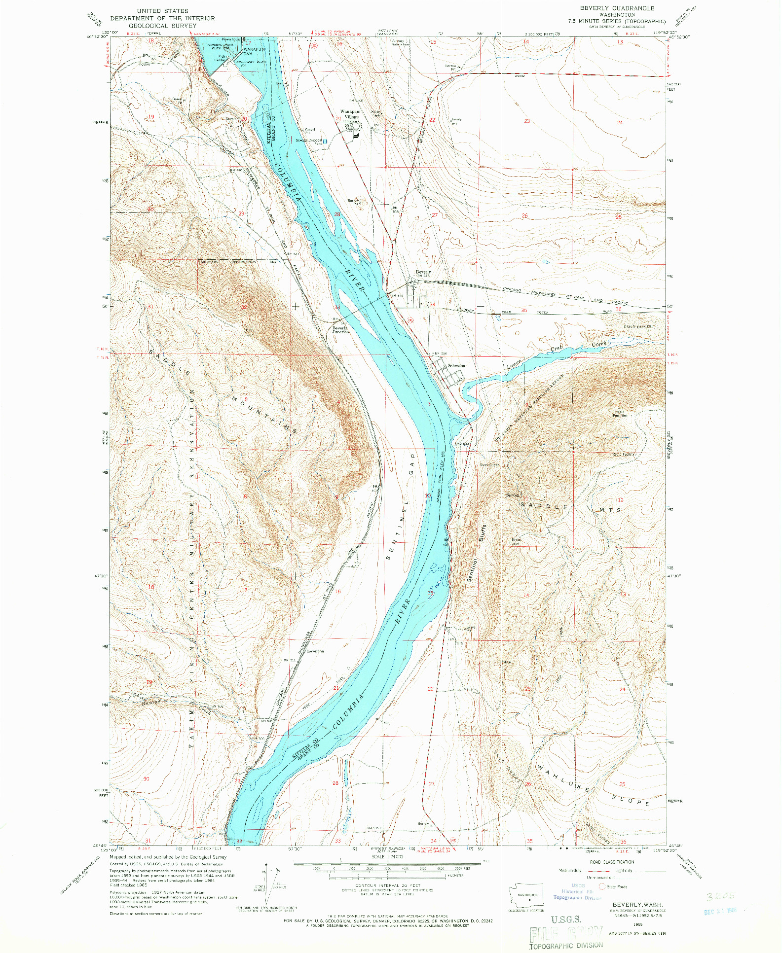 USGS 1:24000-SCALE QUADRANGLE FOR BEVERLY, WA 1965