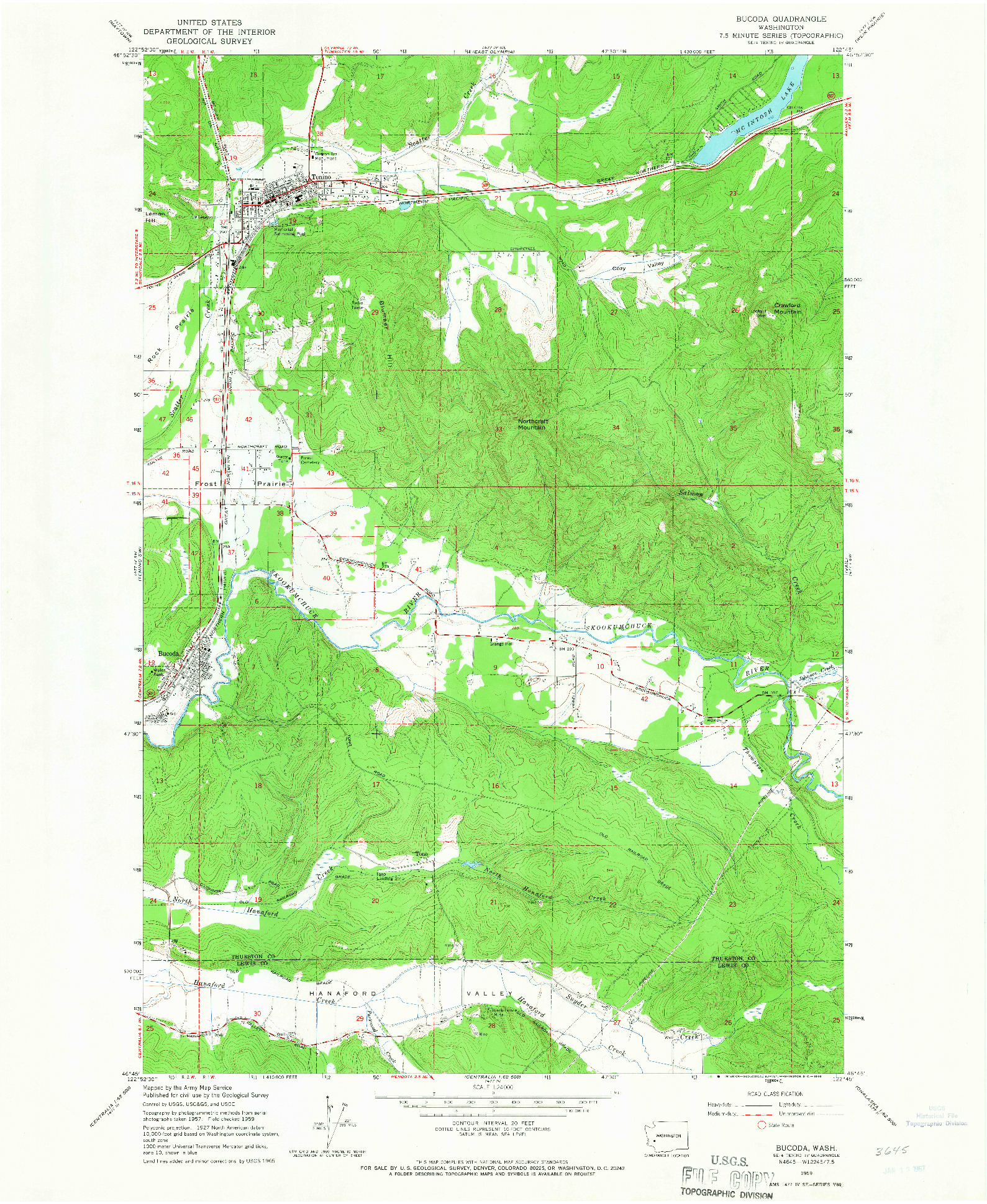 USGS 1:24000-SCALE QUADRANGLE FOR BUCODA, WA 1959