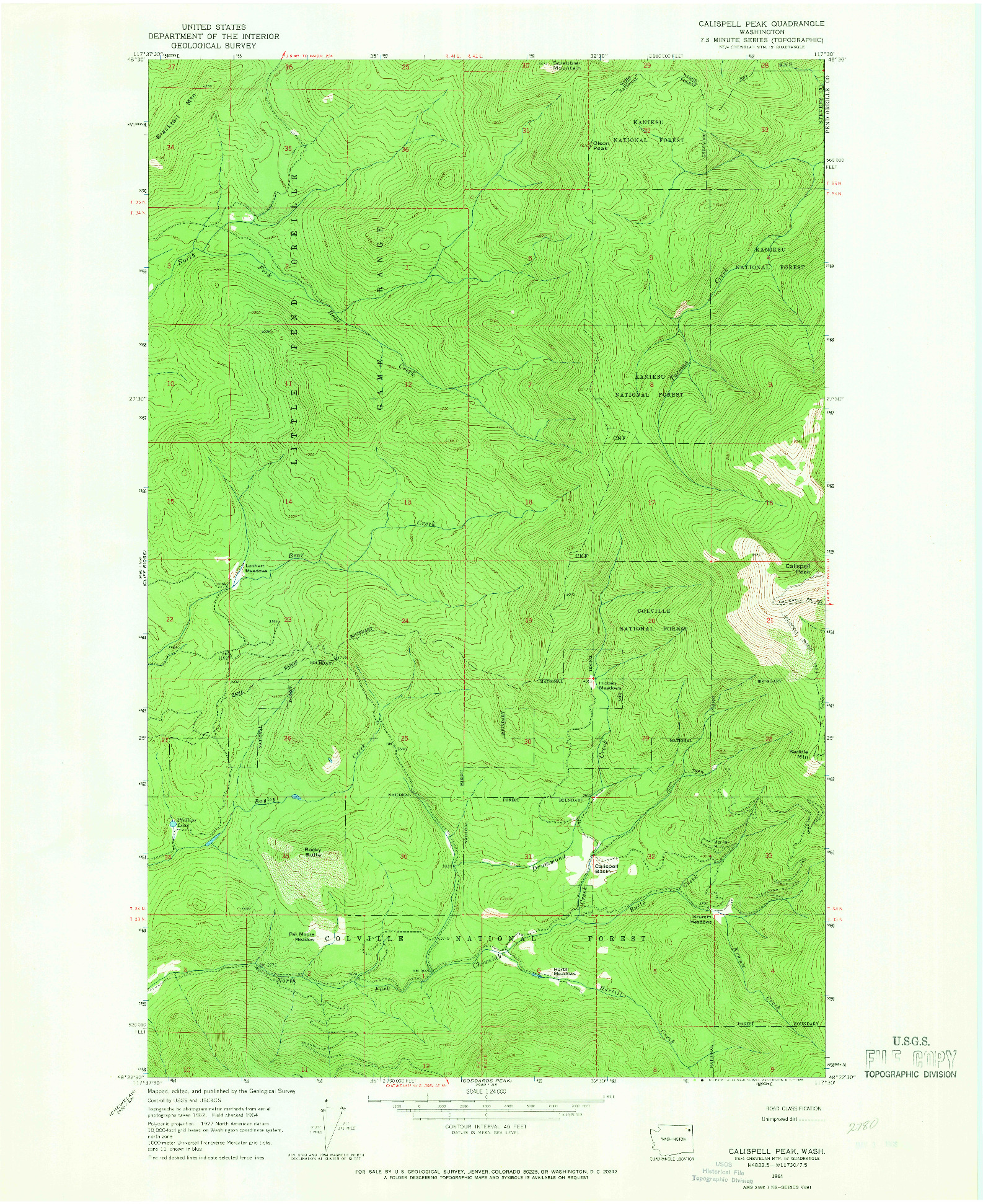 USGS 1:24000-SCALE QUADRANGLE FOR CALISPELL PEAK, WA 1964