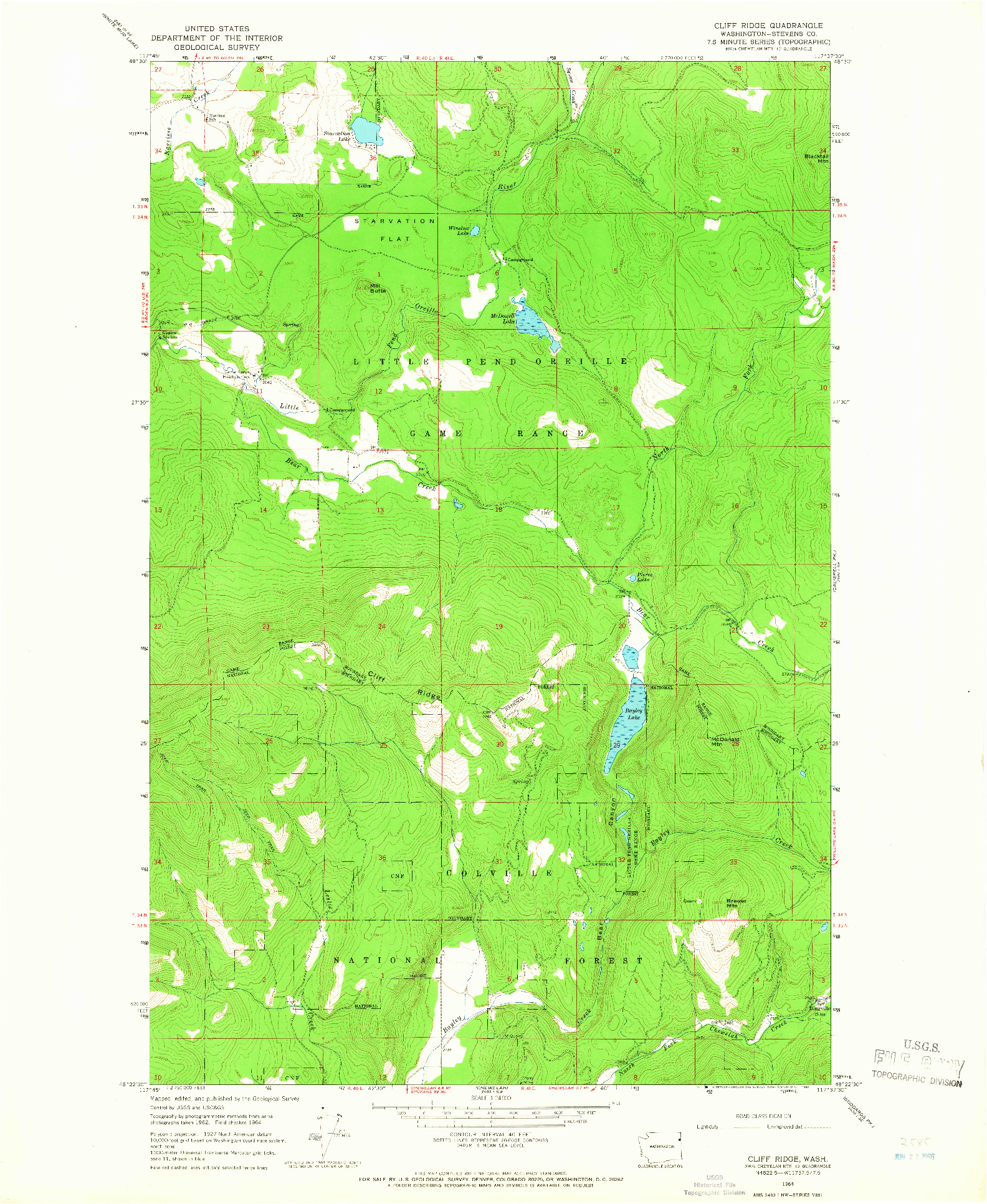 USGS 1:24000-SCALE QUADRANGLE FOR CLIFF RIDGE, WA 1964