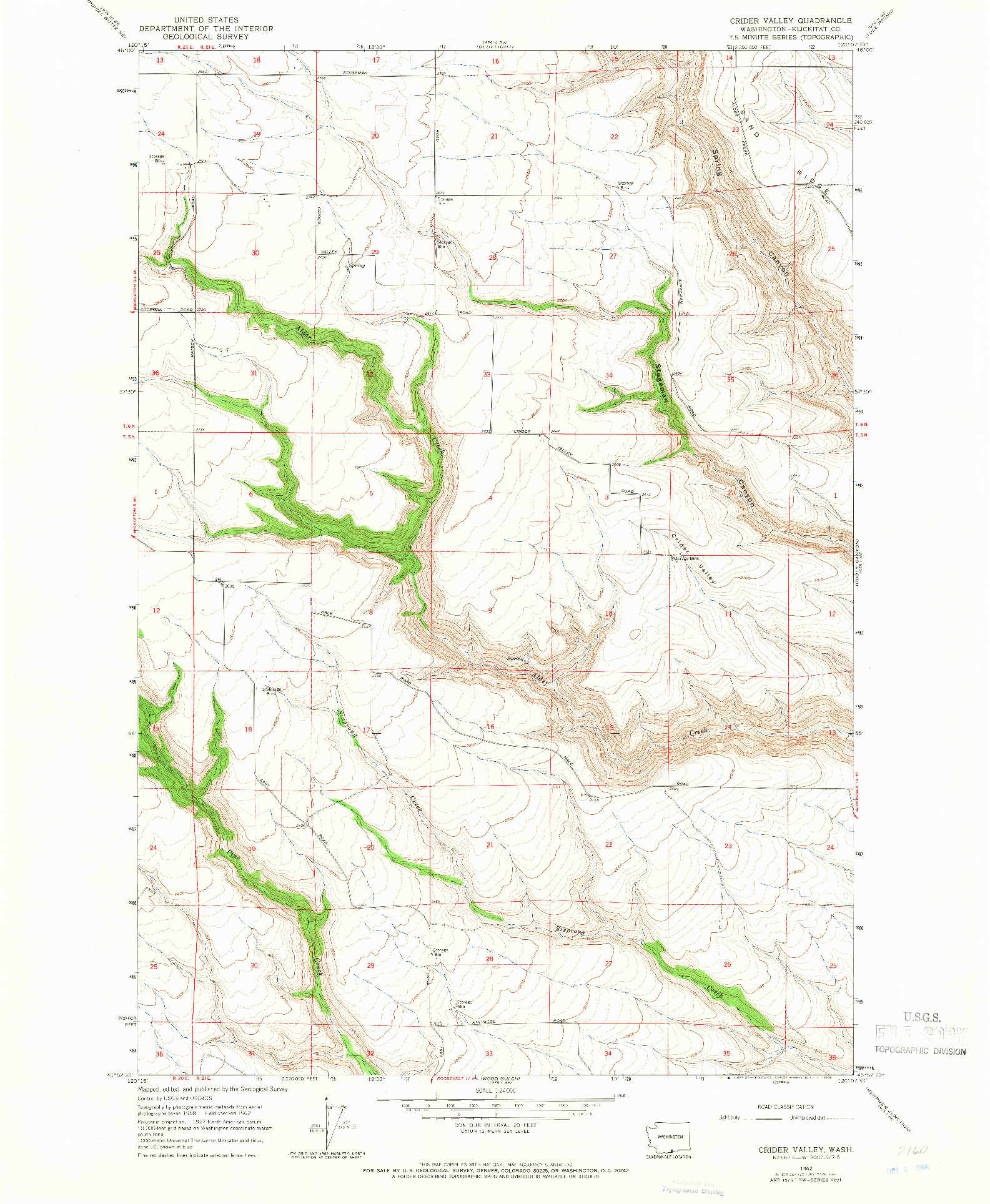 USGS 1:24000-SCALE QUADRANGLE FOR CRIDER VALLEY, WA 1962