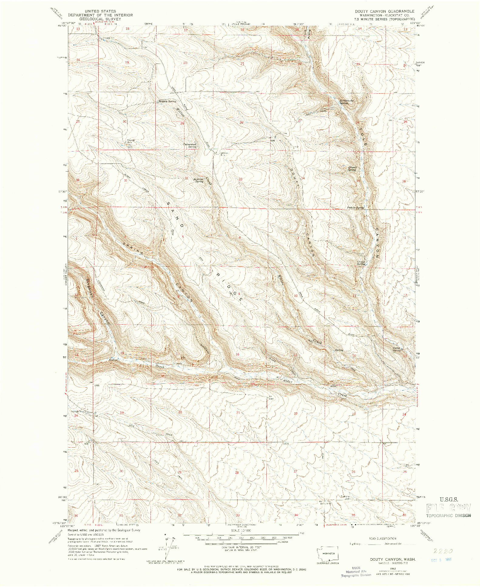 USGS 1:24000-SCALE QUADRANGLE FOR DOUTY CANYON, WA 1962