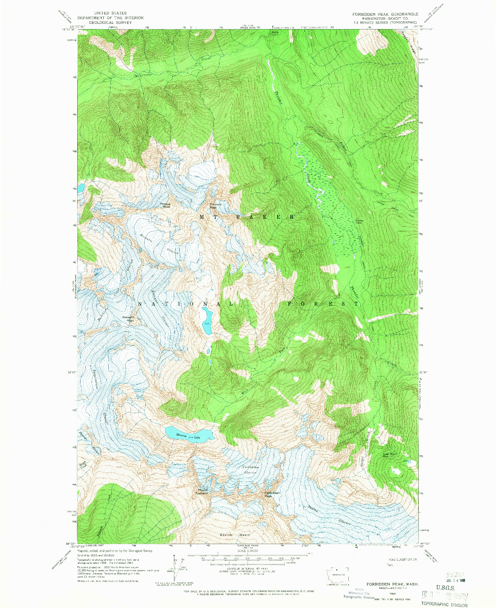 USGS 1:24000-SCALE QUADRANGLE FOR FORBIDDEN PEAK, WA 1963