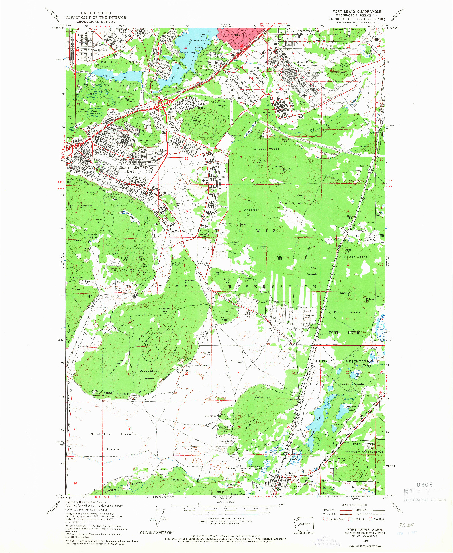 USGS 1:24000-SCALE QUADRANGLE FOR FORT LEWIS, WA 1959