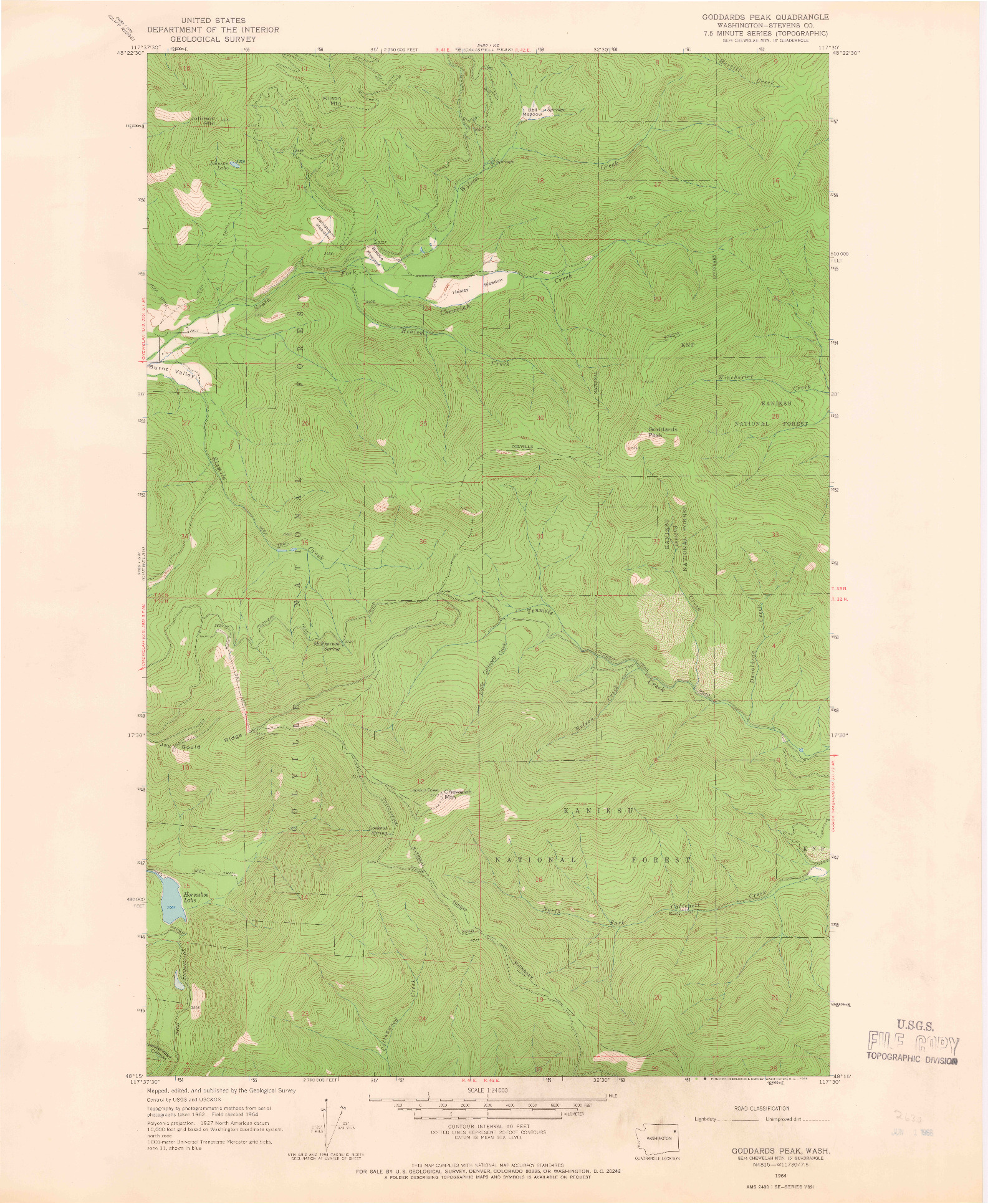 USGS 1:24000-SCALE QUADRANGLE FOR GODDARDS PEAK, WA 1964