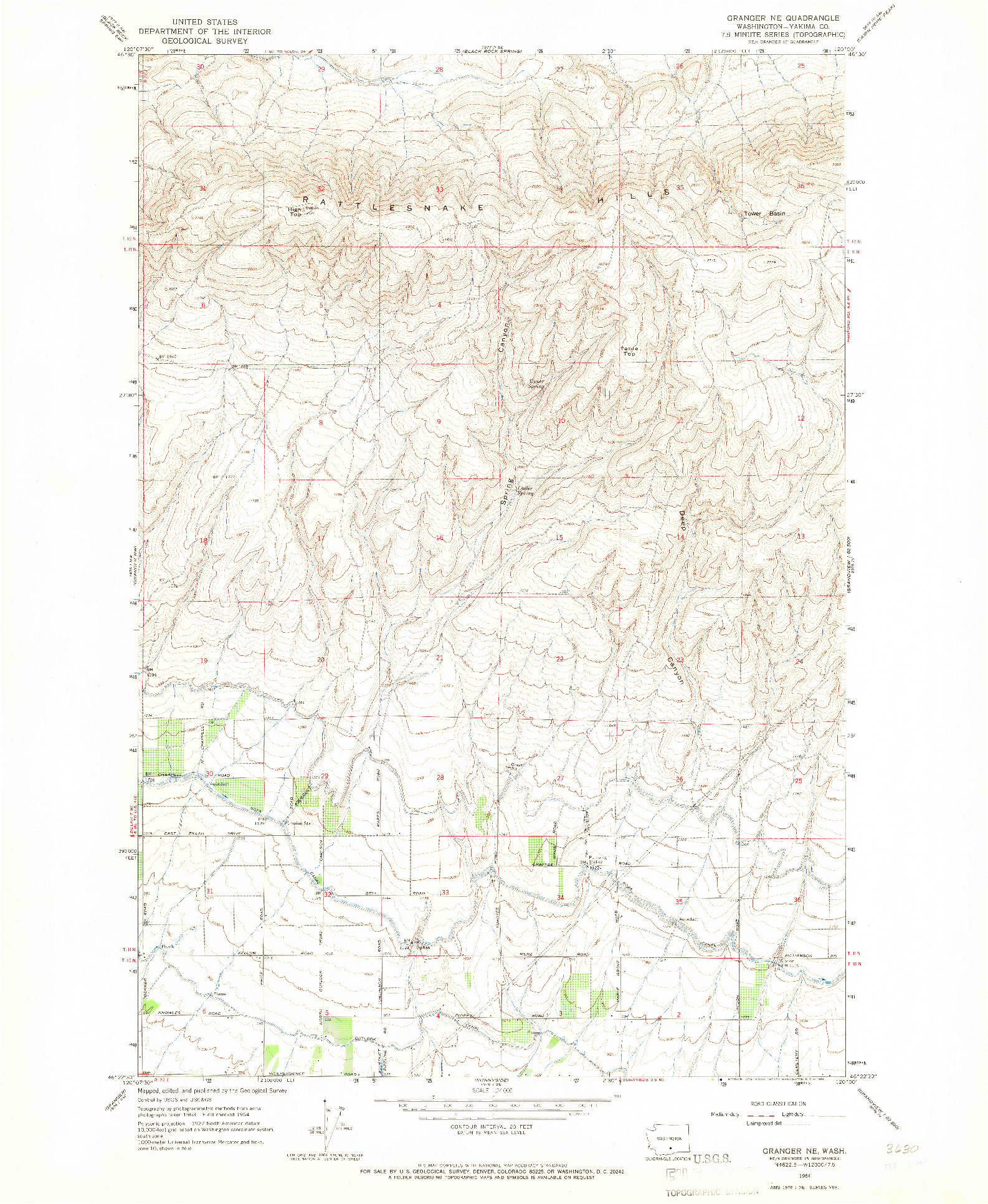 USGS 1:24000-SCALE QUADRANGLE FOR GRANGER NE, WA 1964