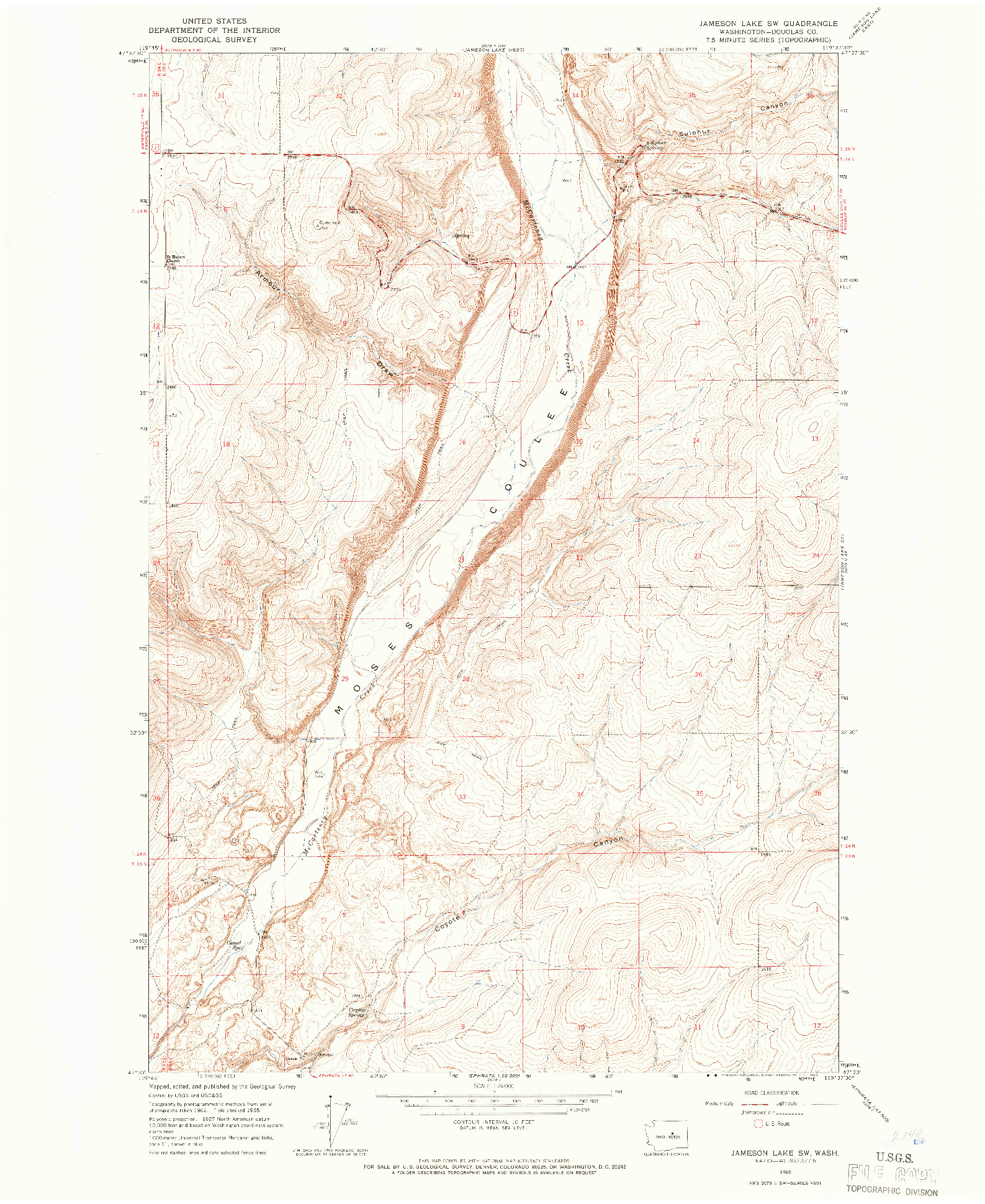 USGS 1:24000-SCALE QUADRANGLE FOR JAMESON LAKE SW, WA 1965