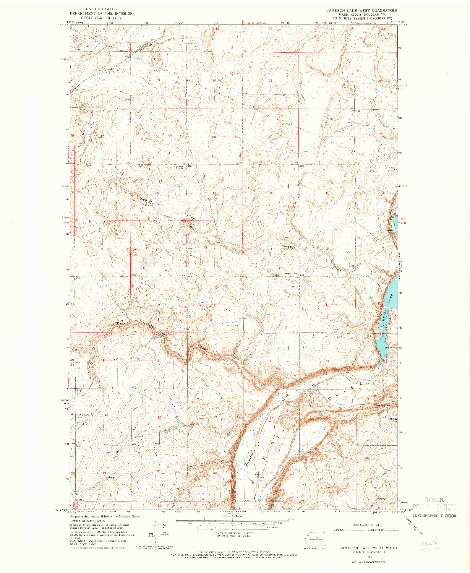 USGS 1:24000-SCALE QUADRANGLE FOR JAMESON LAKE WEST, WA 1965