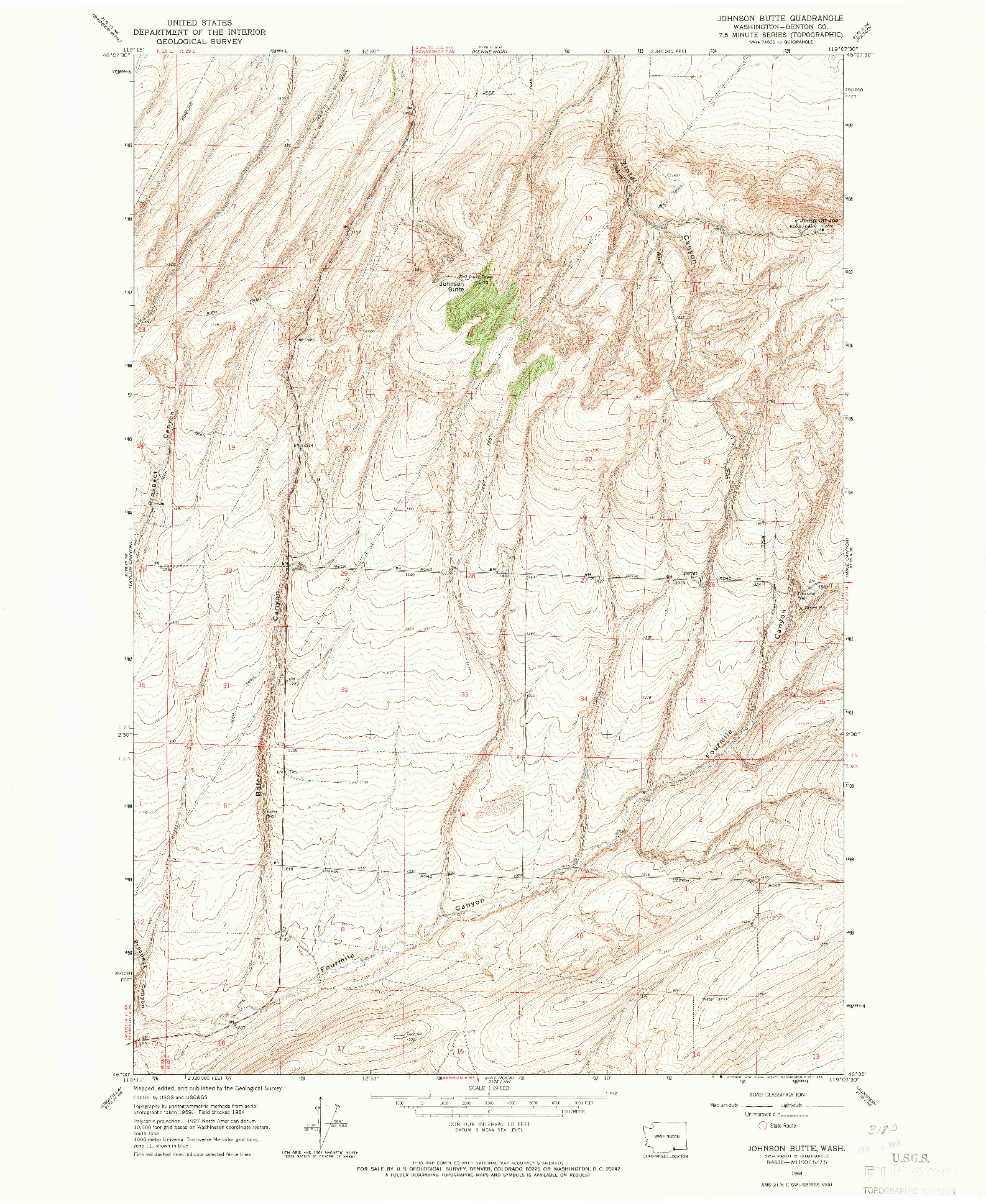USGS 1:24000-SCALE QUADRANGLE FOR JOHNSON BUTTE, WA 1964