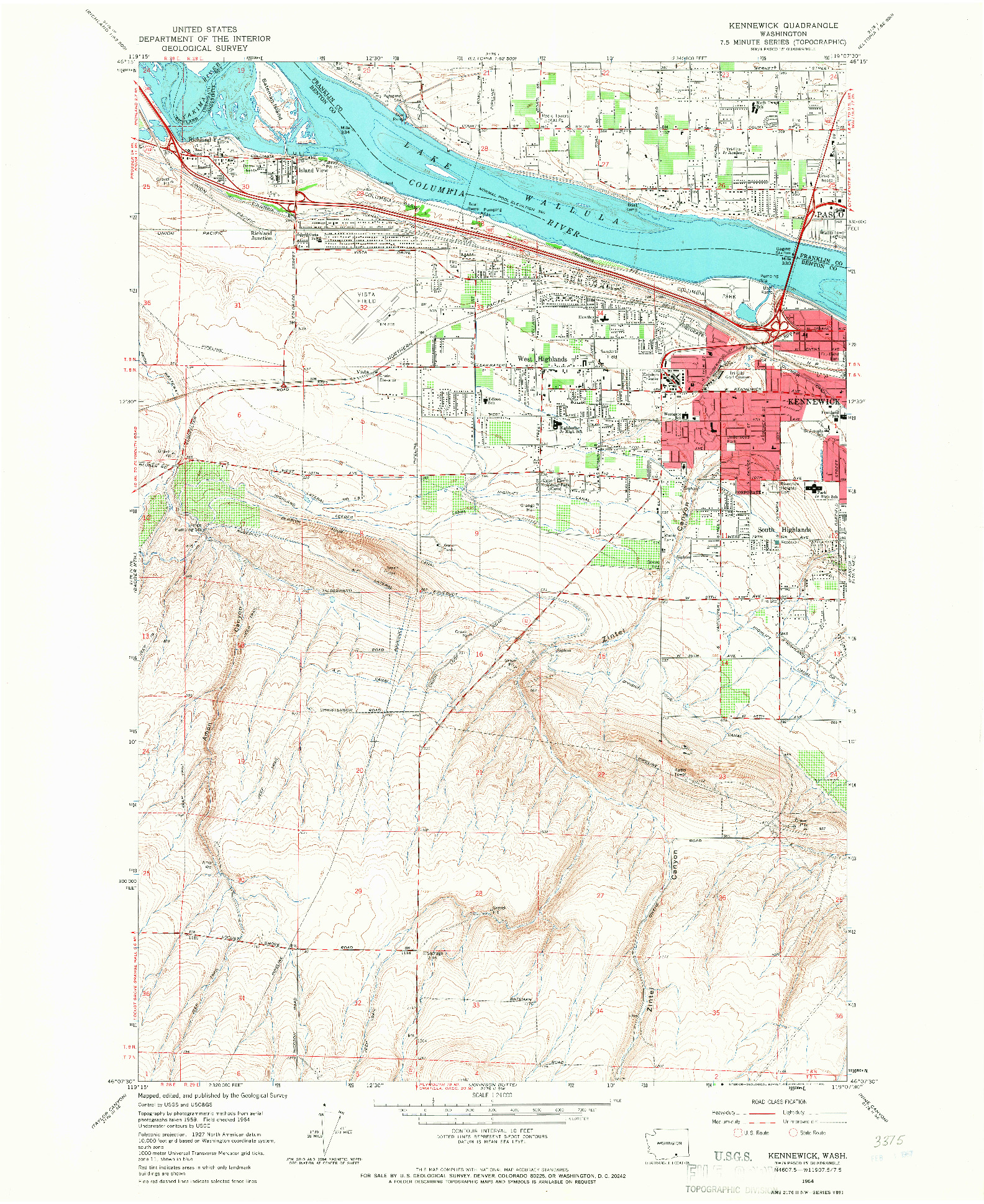 USGS 1:24000-SCALE QUADRANGLE FOR KENNEWICK, WA 1964