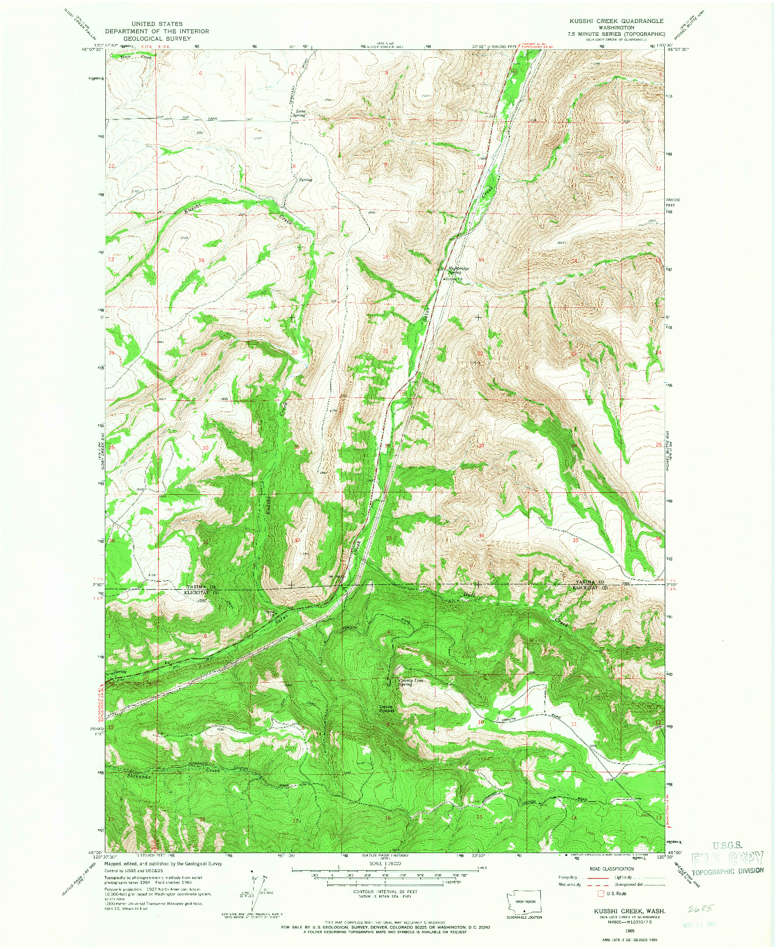 USGS 1:24000-SCALE QUADRANGLE FOR KUSSHI CREEK, WA 1965