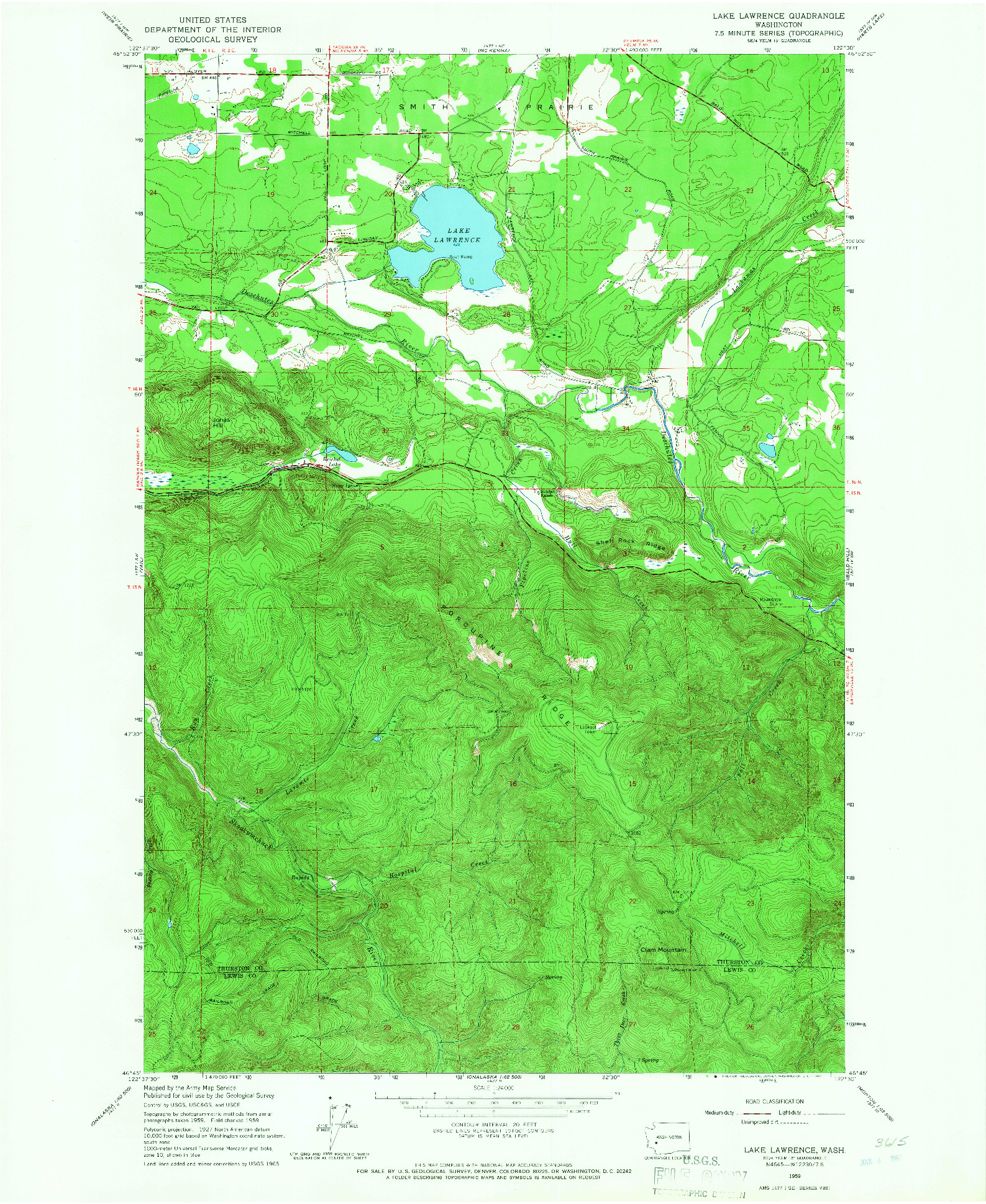 USGS 1:24000-SCALE QUADRANGLE FOR LAKE LAWRENCE, WA 1959