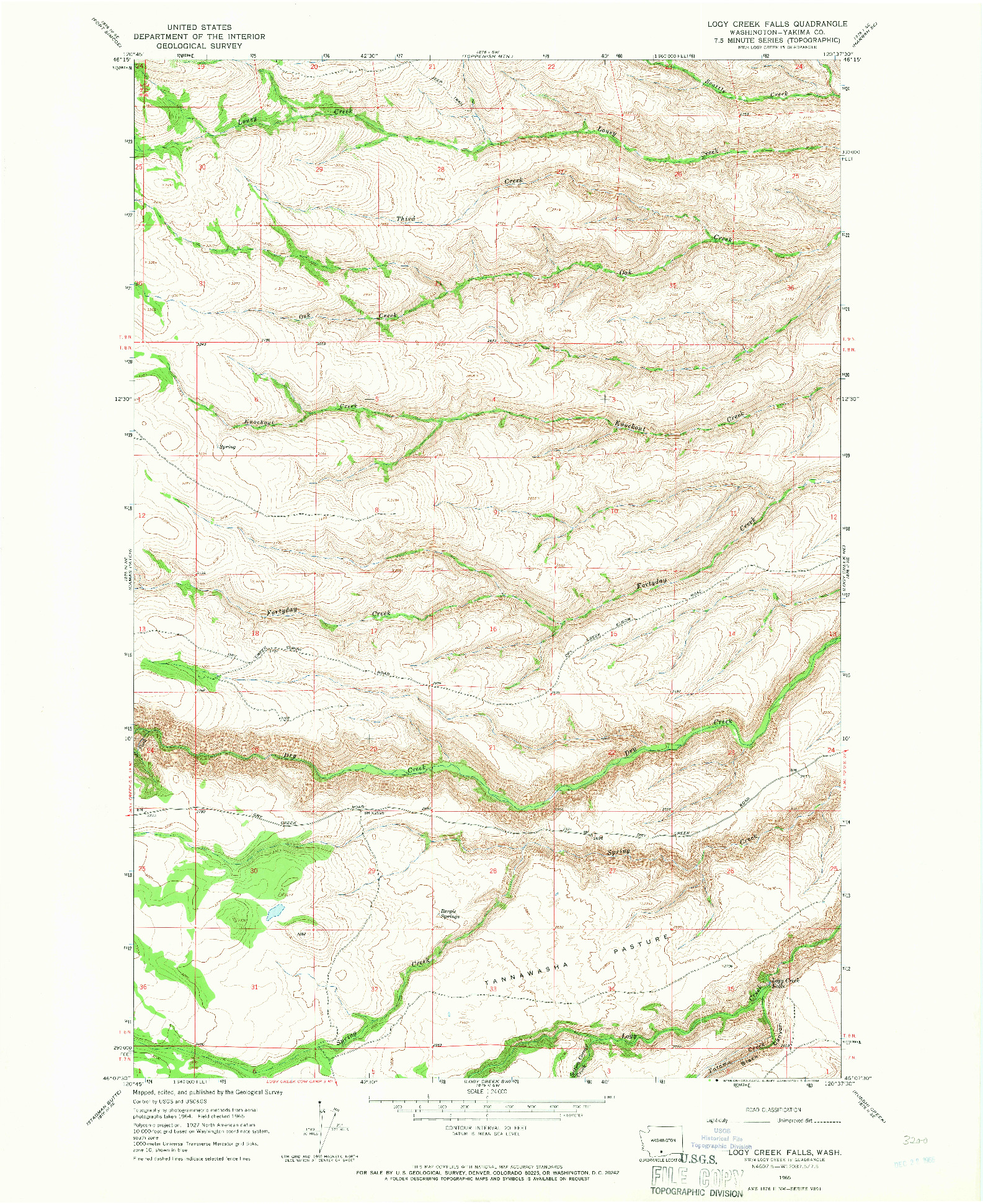 USGS 1:24000-SCALE QUADRANGLE FOR LOGY CREEK FALLS, WA 1965