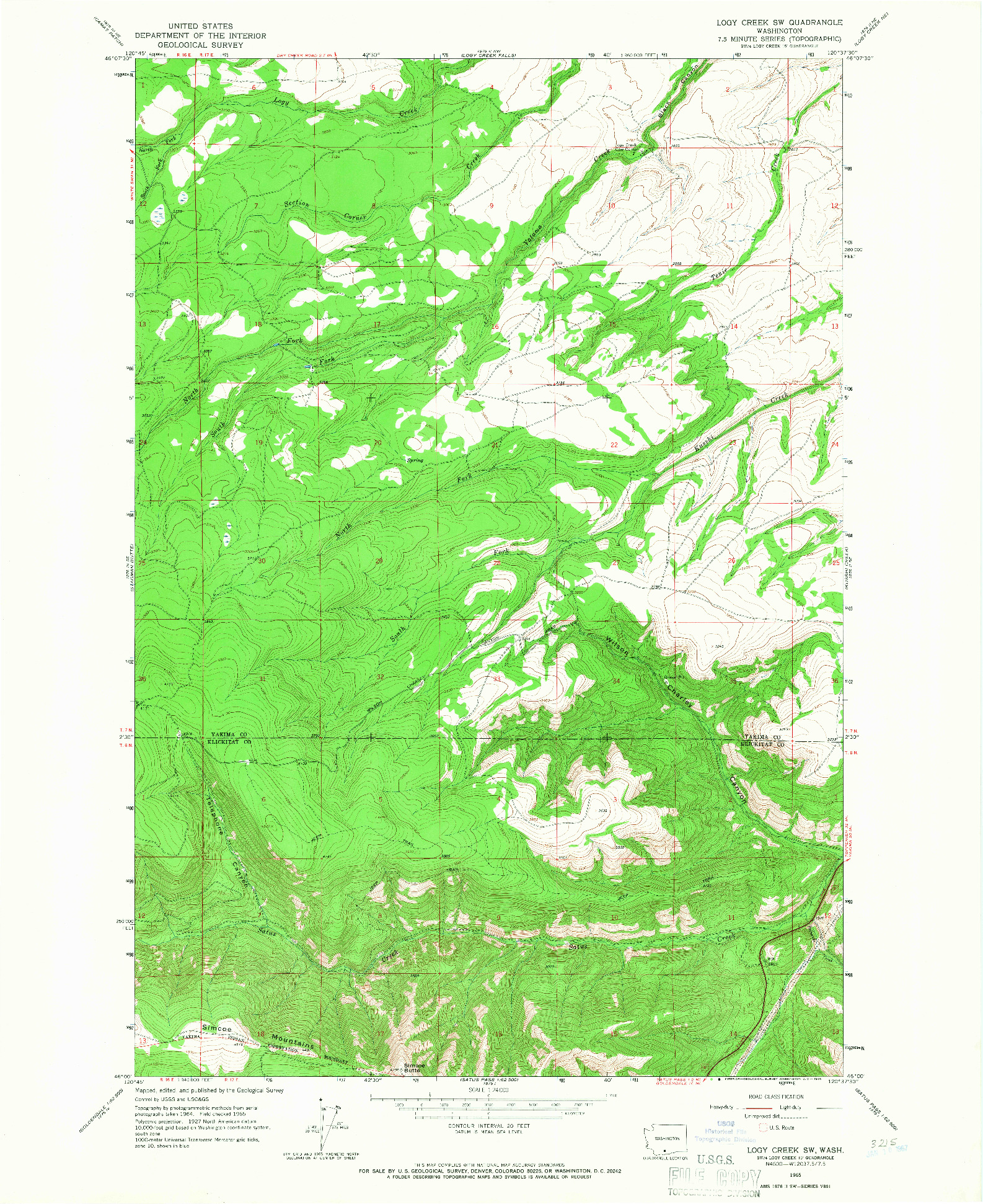 USGS 1:24000-SCALE QUADRANGLE FOR LOGY CREEK SW, WA 1965