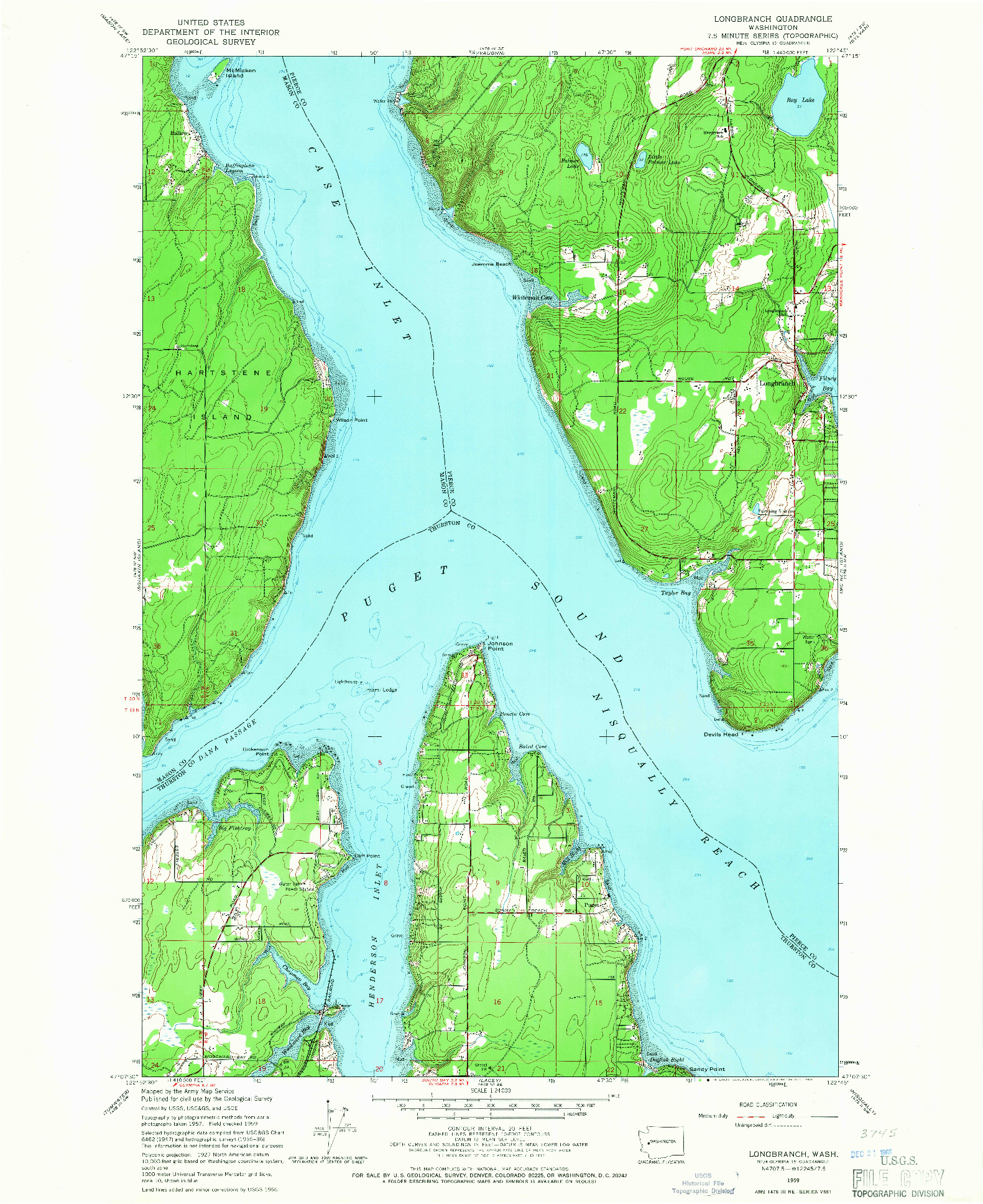 USGS 1:24000-SCALE QUADRANGLE FOR LONGBRANCH, WA 1959