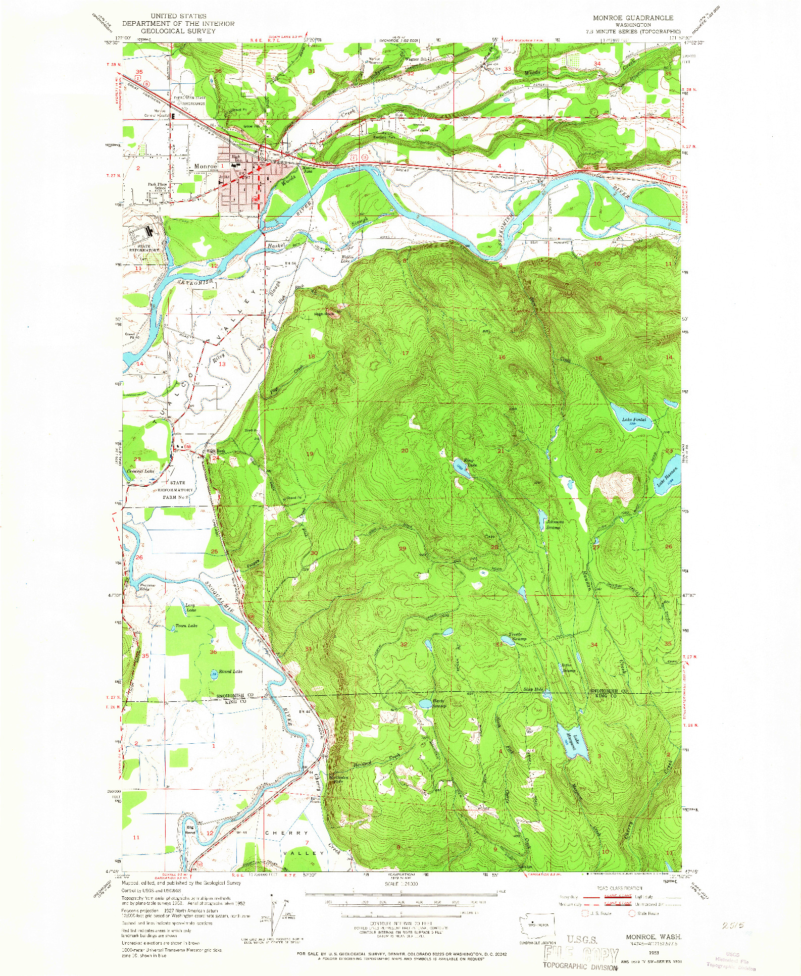 USGS 1:24000-SCALE QUADRANGLE FOR MONROE, WA 1953