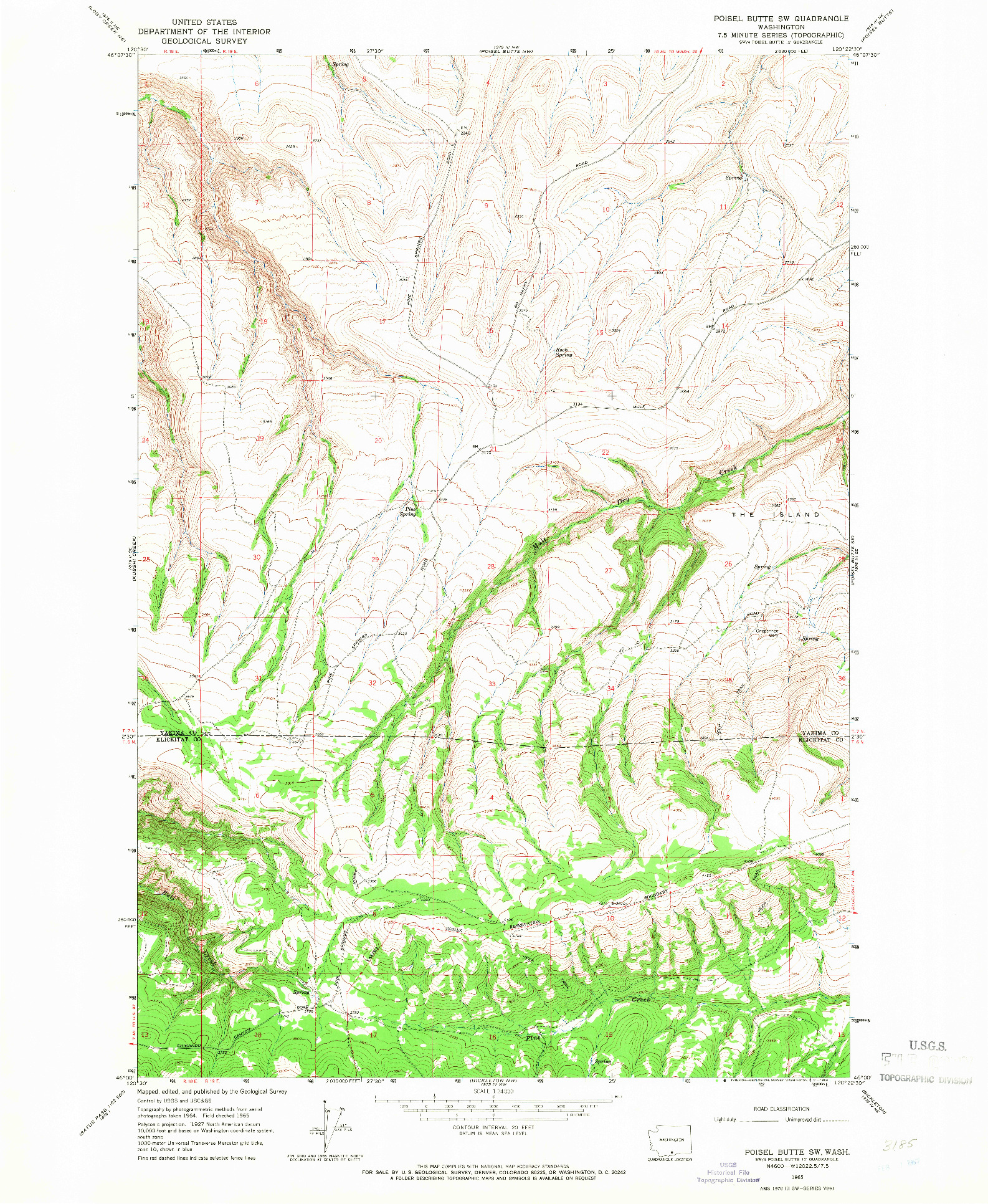 USGS 1:24000-SCALE QUADRANGLE FOR POISEL BUTTE SW, WA 1965