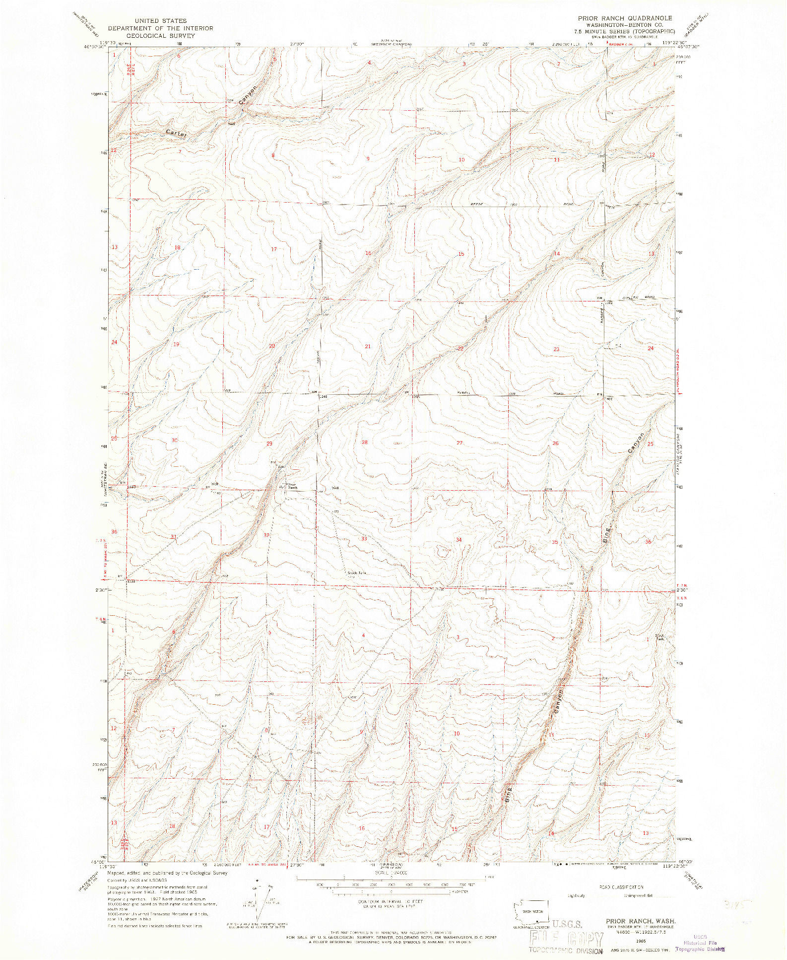 USGS 1:24000-SCALE QUADRANGLE FOR PRIOR RANCH, WA 1965