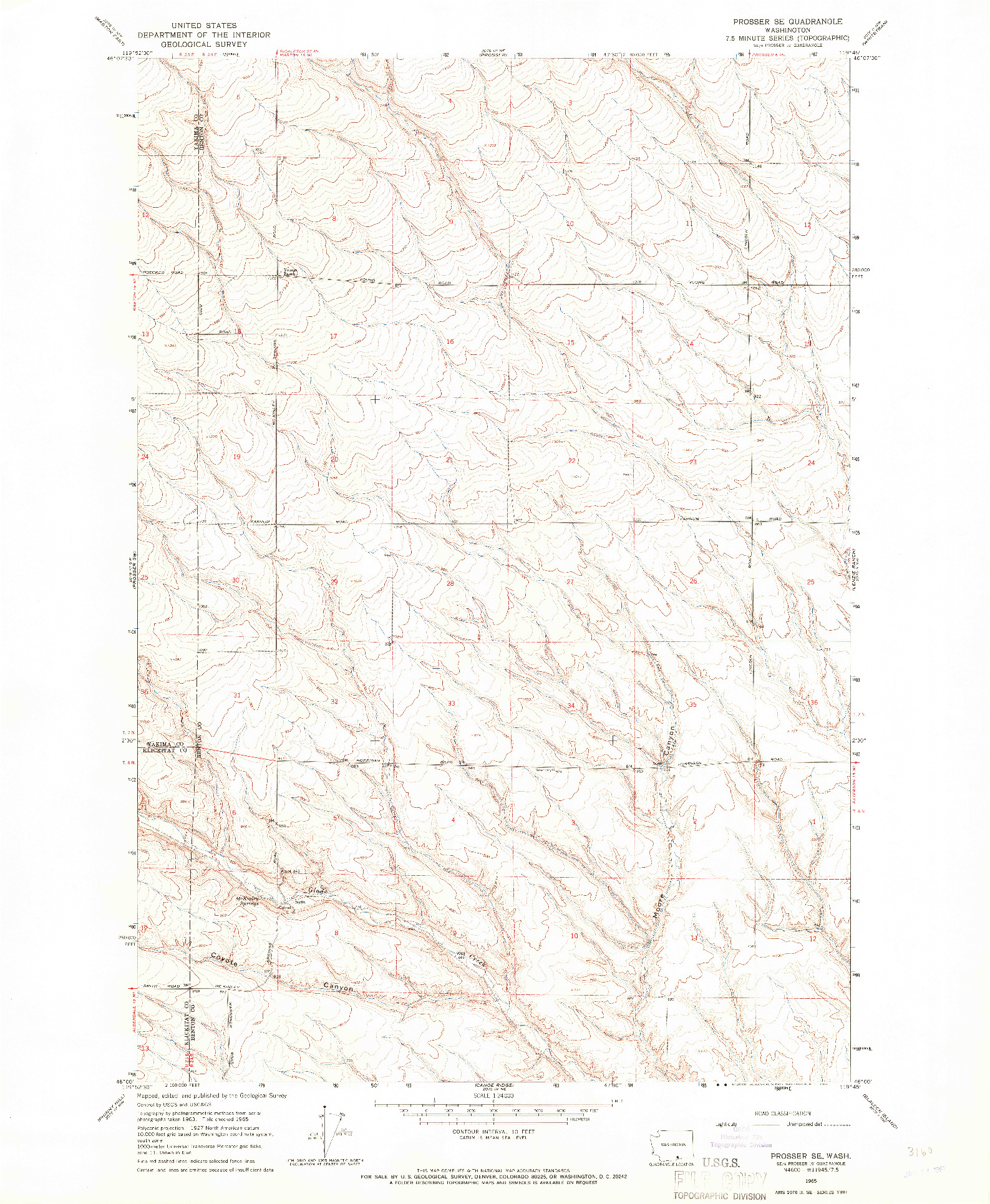 USGS 1:24000-SCALE QUADRANGLE FOR PROSSER SE, WA 1965