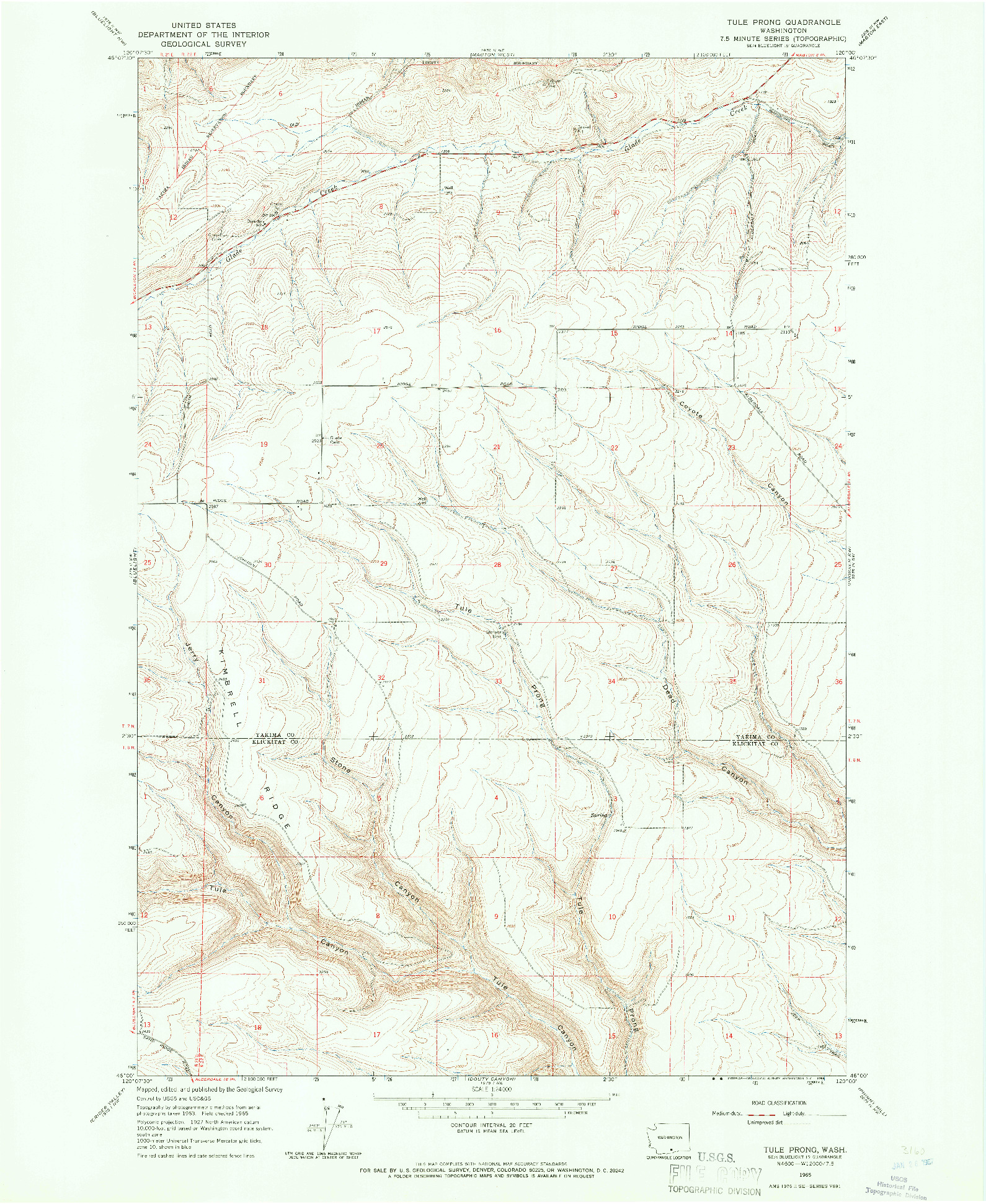 USGS 1:24000-SCALE QUADRANGLE FOR TULE PRONG, WA 1965