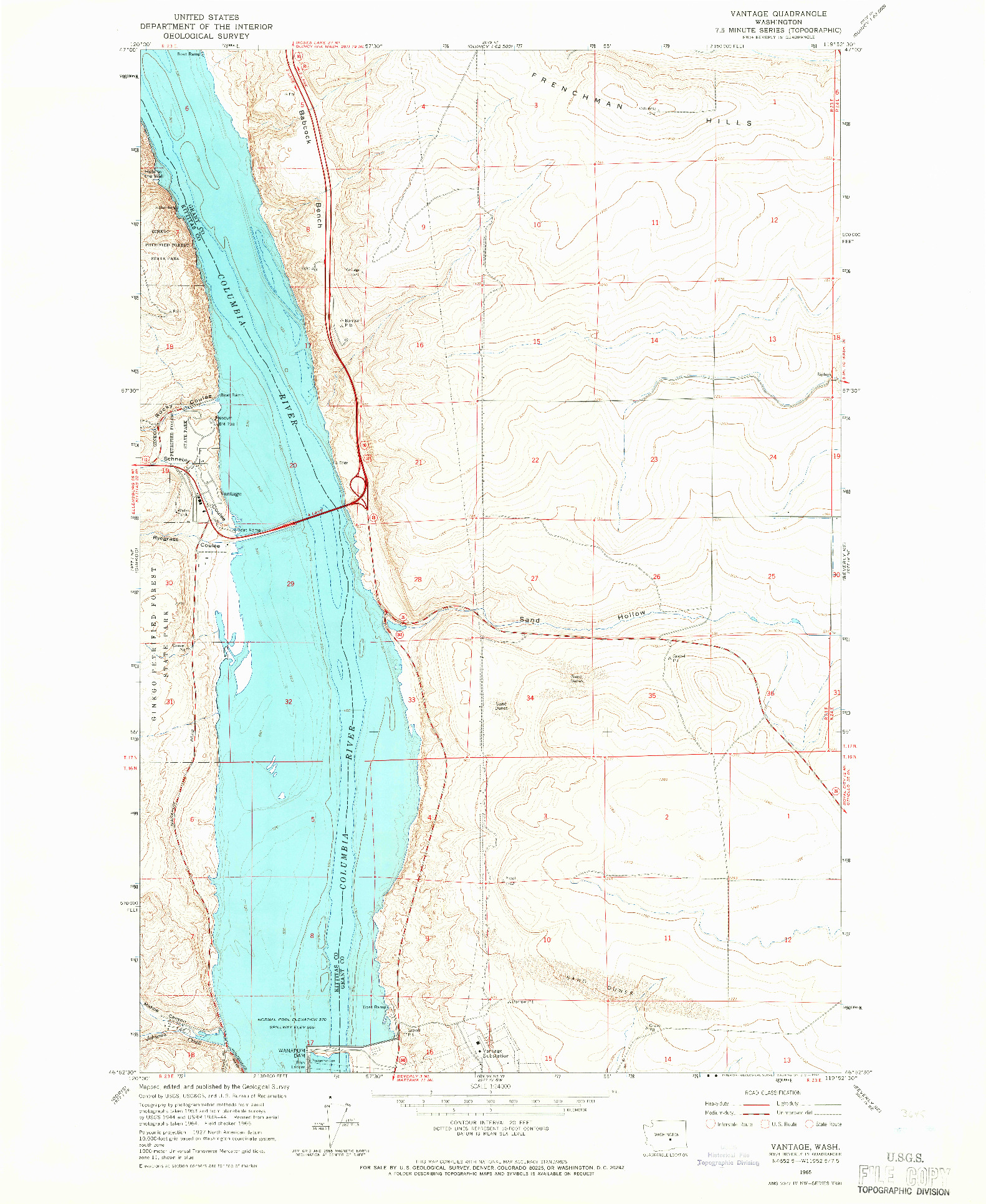 USGS 1:24000-SCALE QUADRANGLE FOR VANTAGE, WA 1965