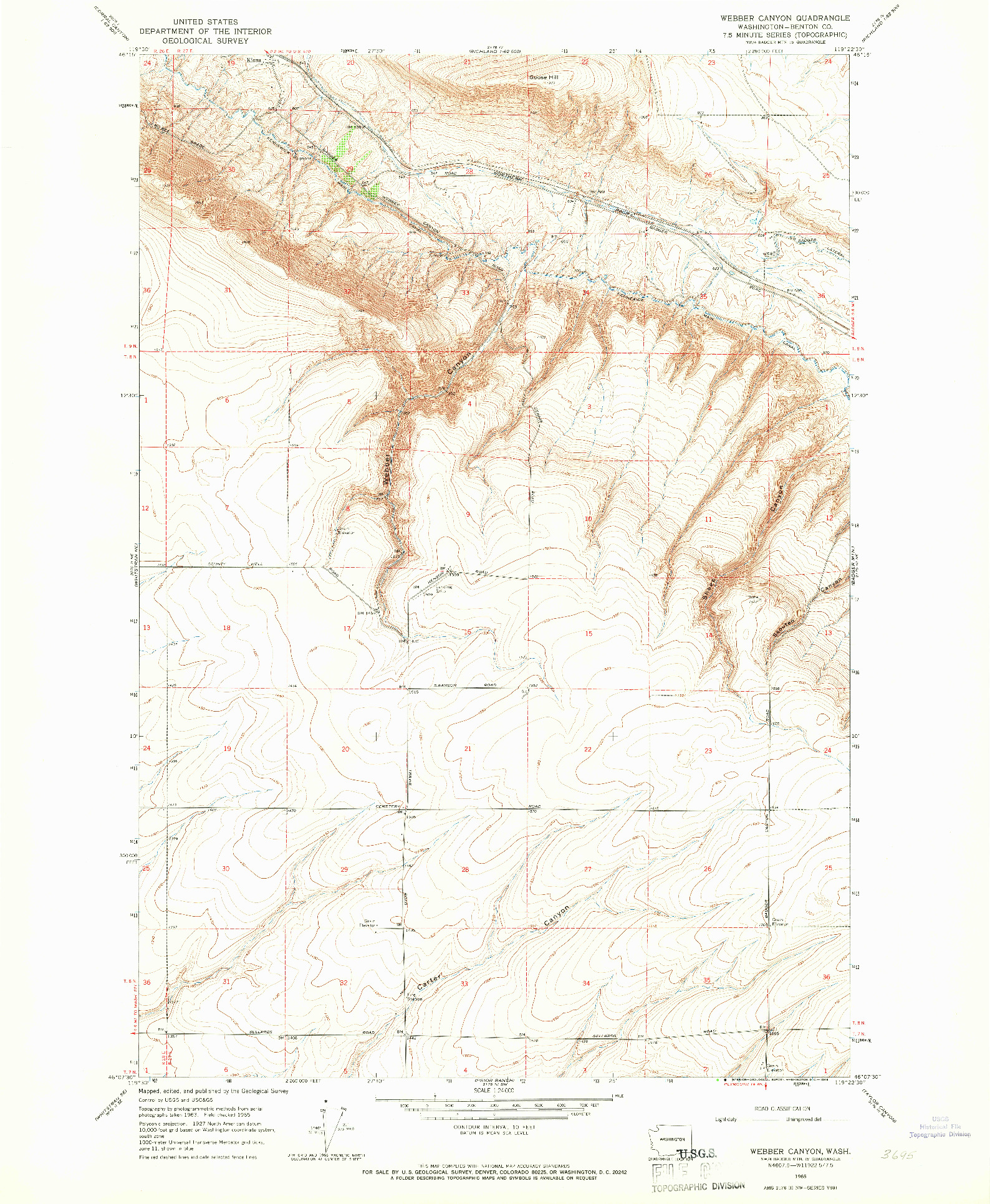 USGS 1:24000-SCALE QUADRANGLE FOR WEBER CANYON, WA 1965