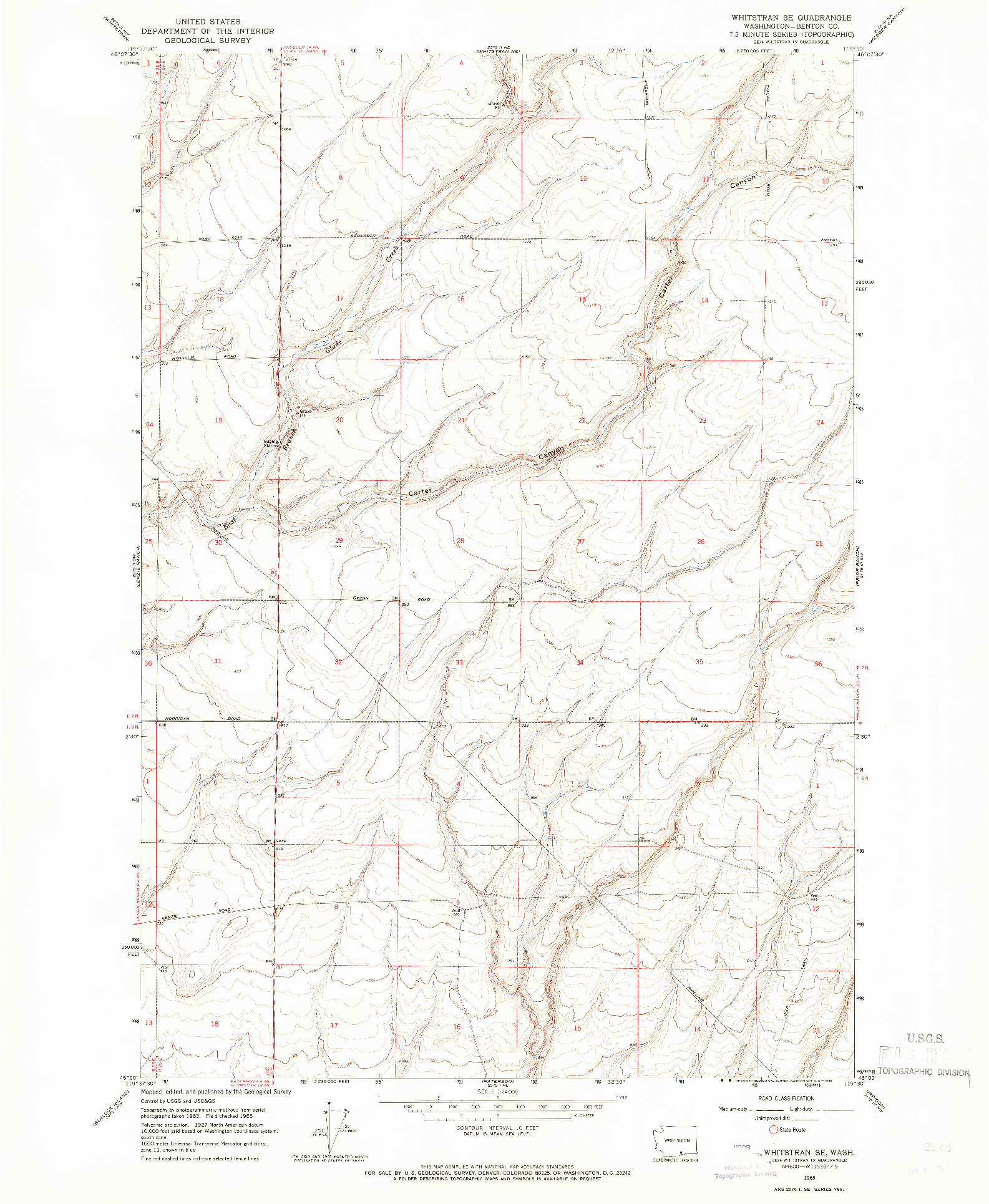 USGS 1:24000-SCALE QUADRANGLE FOR WHITSTRAN SE, WA 1965
